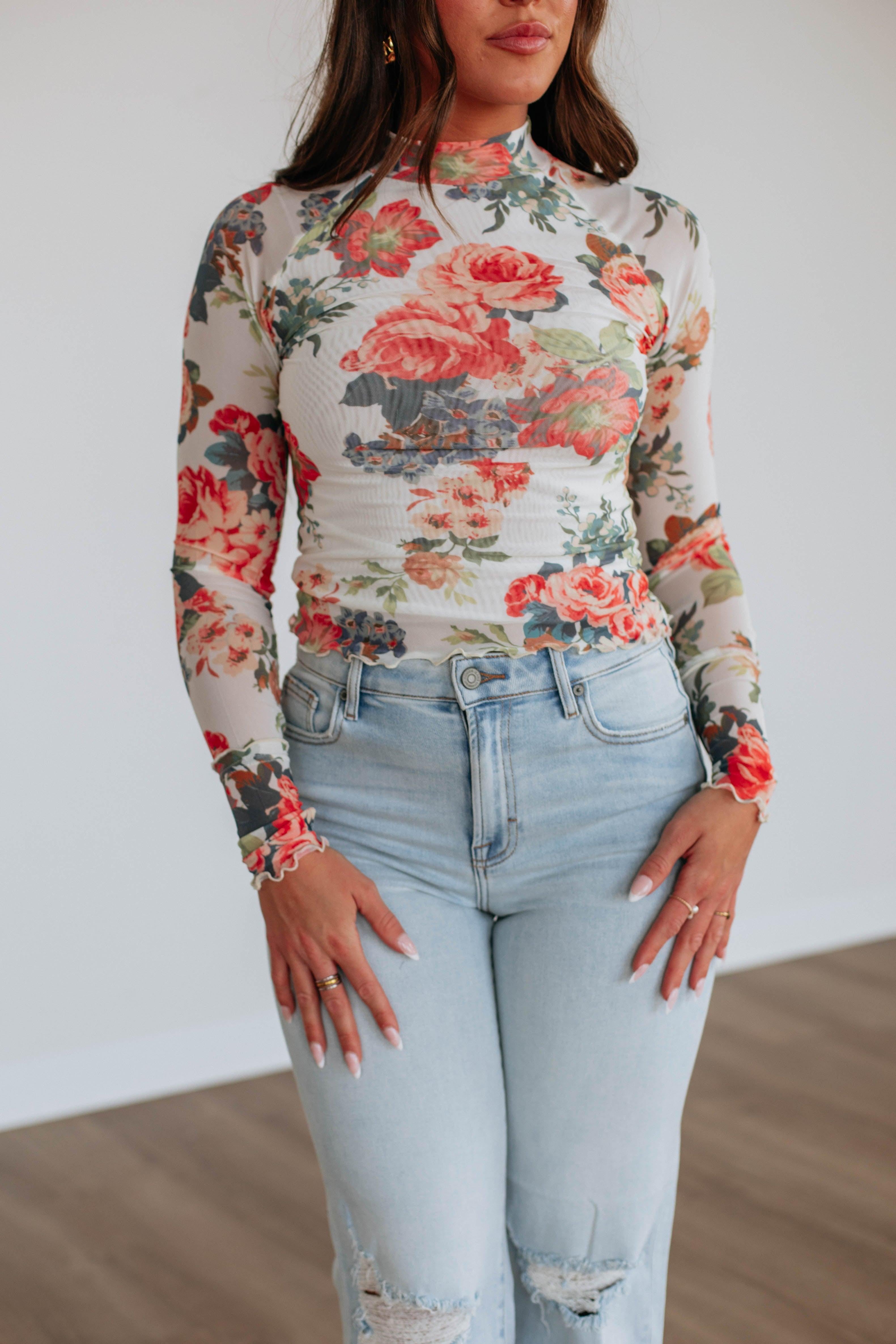 Eris Floral Mesh Top for Women - Breathable Summer Crop Top - Boho Chic Lace Blouse for Casual Outings & Beach Vacations