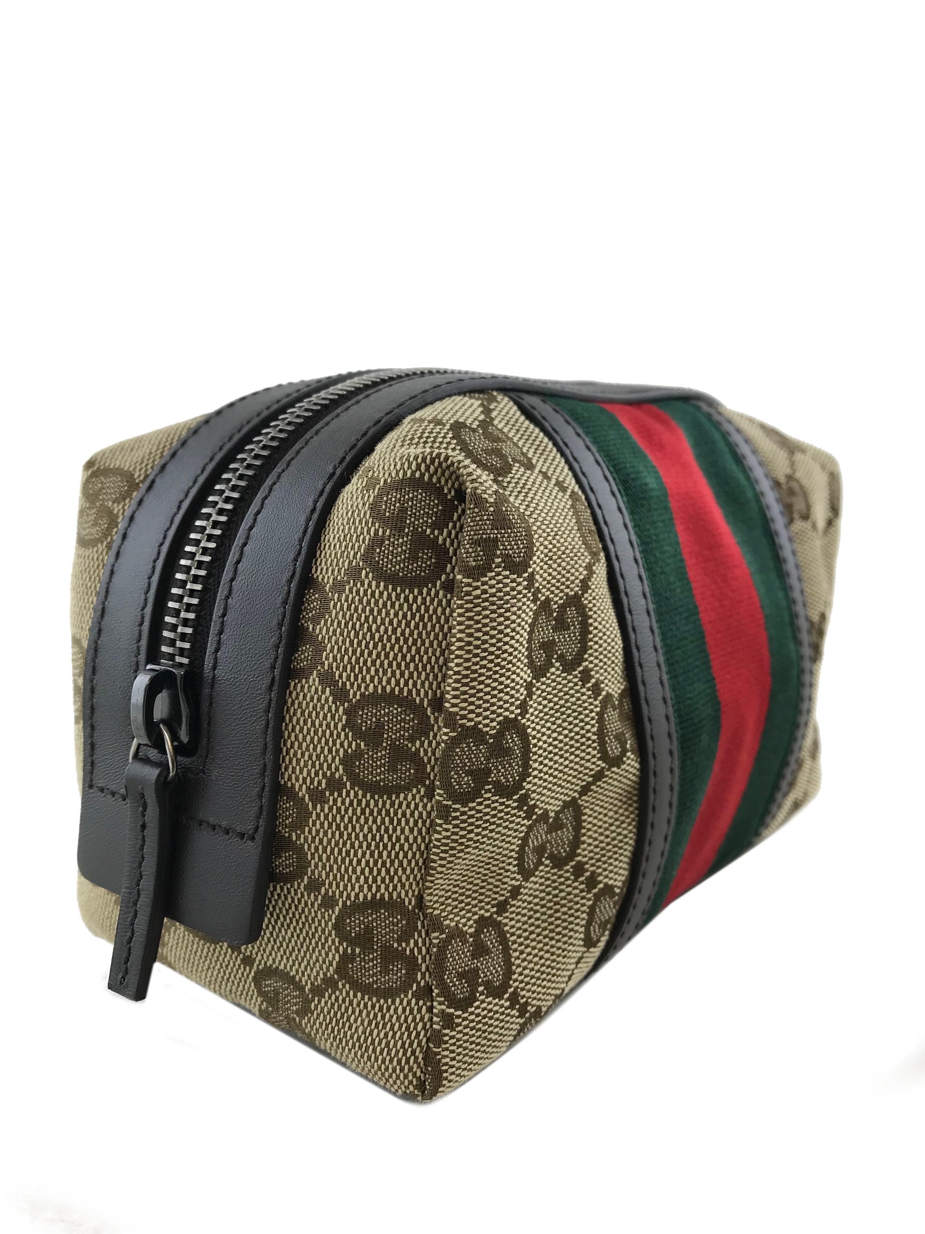 Gucci GG Canvas Web Cosmetic Pouch - Luxury Makeup Bag for Women, Travel Toiletry Organizer (Perfect for Travel, Gym & Everyday Use)