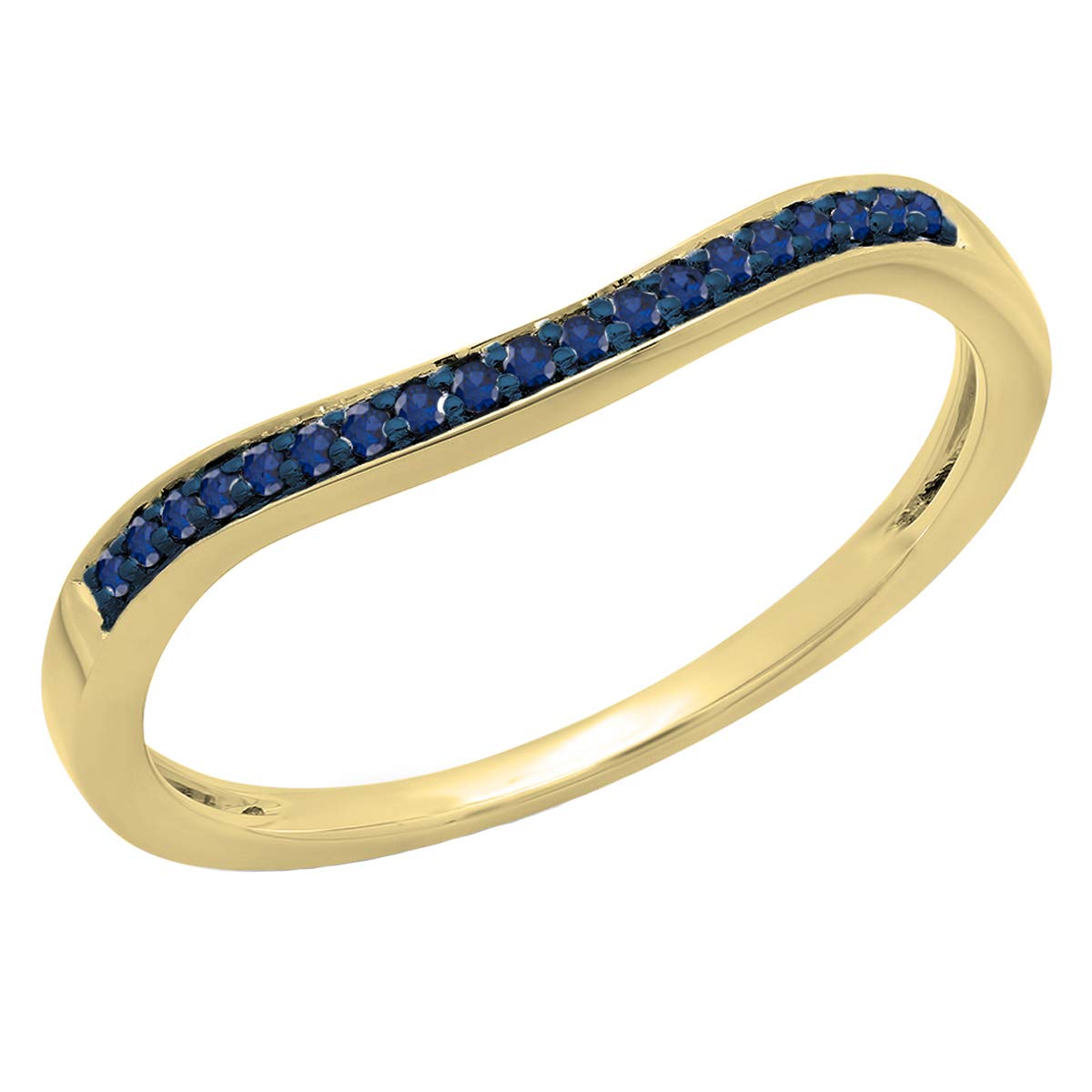Dazzlingrock 18K Solid Gold Round Blue Sapphire Women's Stackable Wedding Band Ring - 1/10 CT Genuine Sapphire for Engagement, Anniversary & Everyday Jewelry