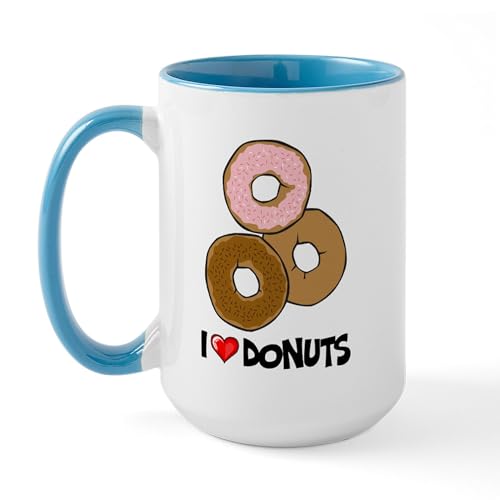 White/Blue Inside - I Love Donuts Large Mug