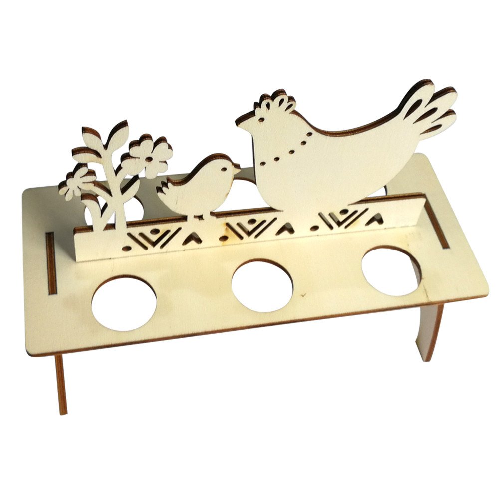 HHmei Wooden Easter Egg Display Shelf - Bunny & Hen Pattern Kids' Egg Holder for Easter Decor - Perfect for Easter Basket Fillers, Home Decor, and Kids' Playroom Organization