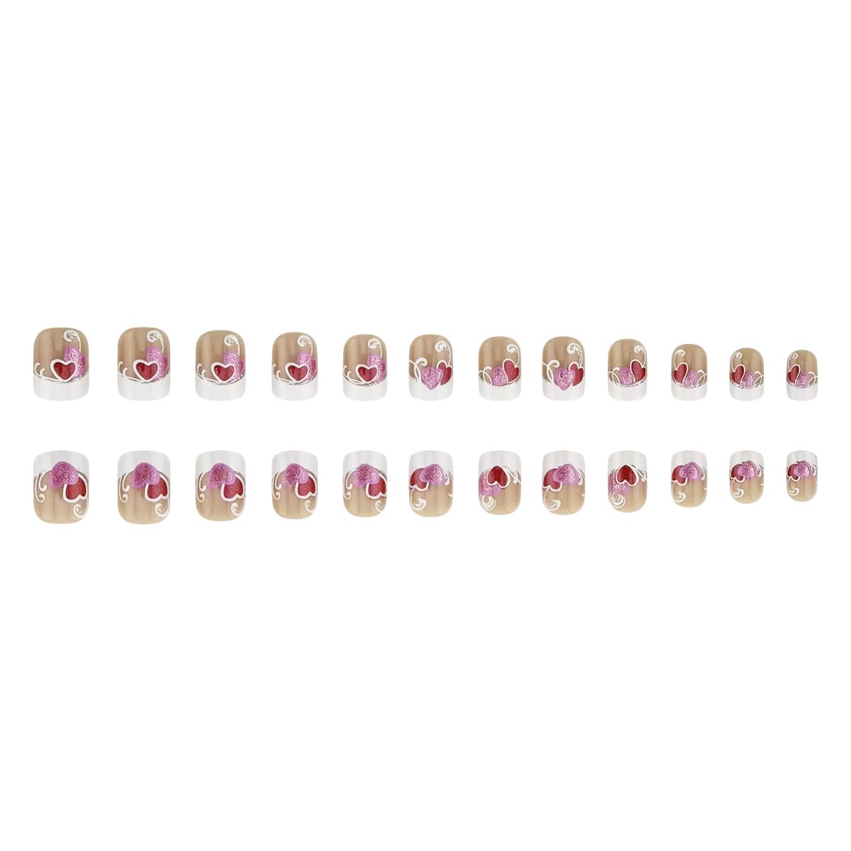 24Pcs Valentine's Day Press On Nails - Short Square Fake Nails with White French Tips, Red Pink Glitter & Romantic Heart Designs | Acrylic False Nails for Women | Perfect for Daily Wear, Date Nights, Parties & Special Occasions