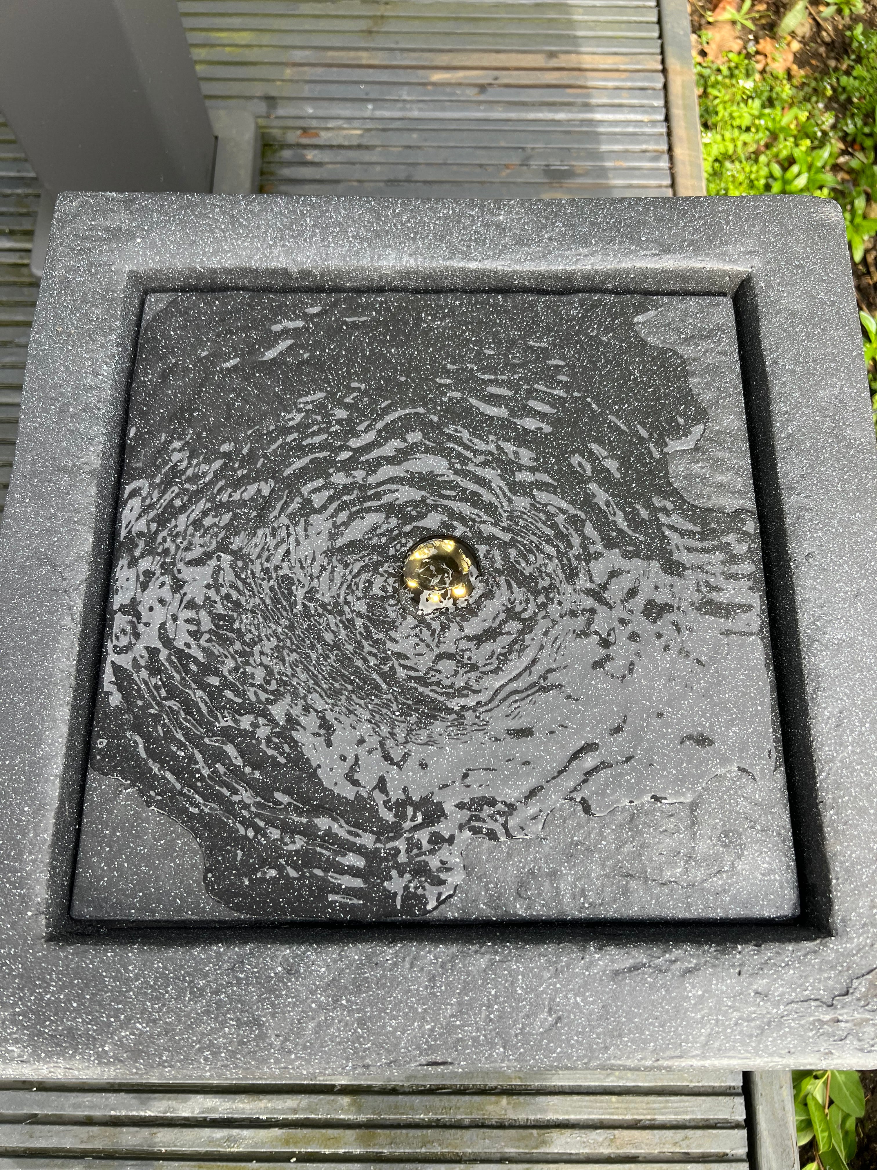 Square LED Water Fountain with Lights - Indoor/Outdoor Plug-in Powered Dark Grey Modern Water Feature (37x37x30cm) for Garden, Patio, Living Room Decor