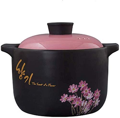 Flower Pattern Ceramic Casserole Dish with Lid - 6.3 Quart Heat-Resistant Korean Stone Pot for Soup, Stew & Cooking | Oven & Stovetop Safe Healthy Earthenware for Home & Restaurant Use