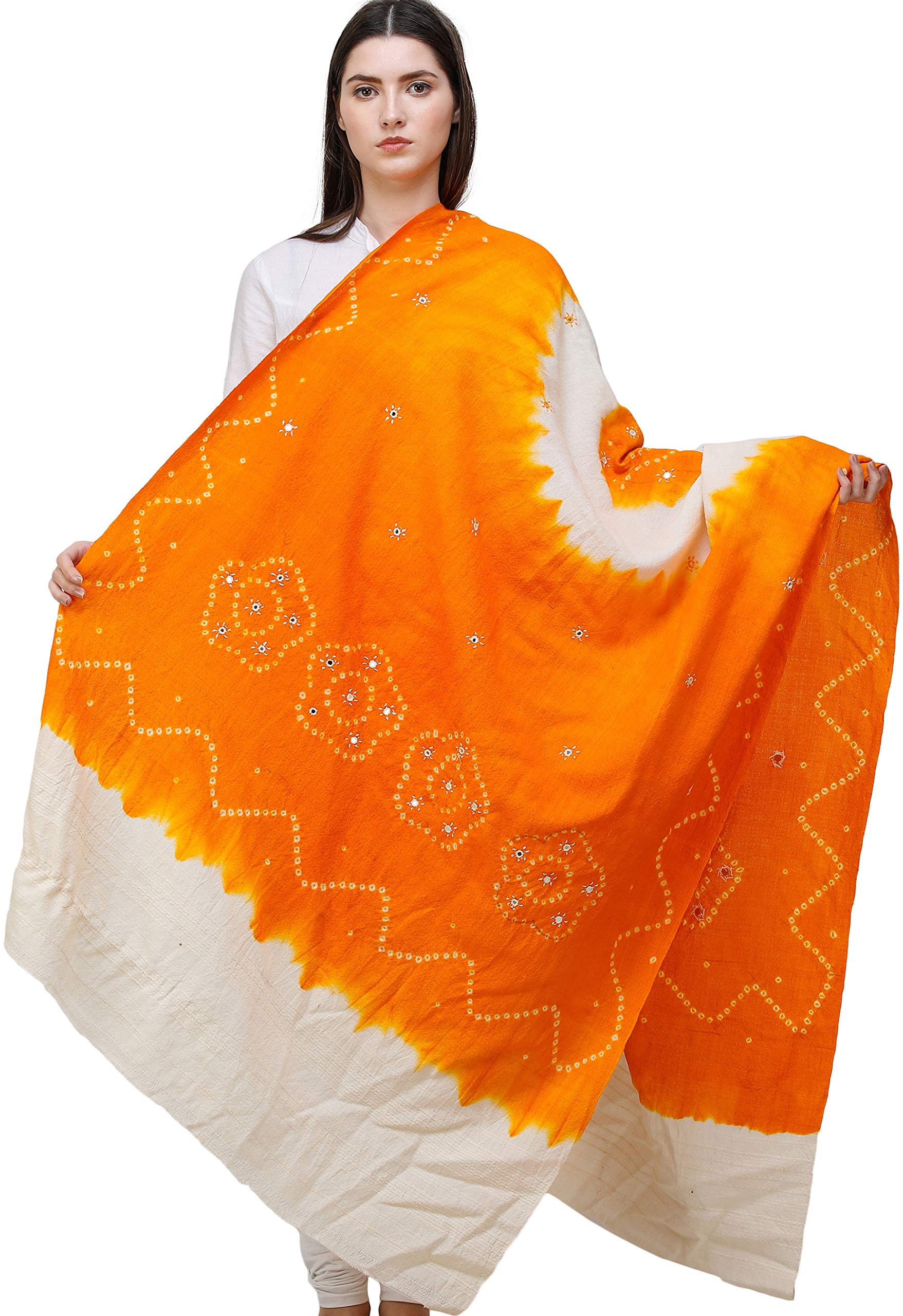 Handmade Bandhani Tie-Dye Shawl from Gujarat India - Embroidered Mirror Work Scarf for Women - Perfect for Boho Fashion, Festivals & Home Decor