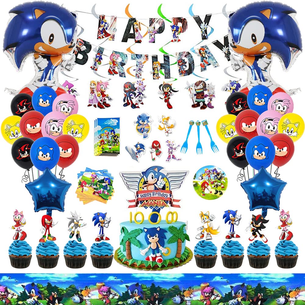Sonic the Hedgehog Birthday Party Decorations Kit - 143PCS Includes Stickers, Banner, Balloons for Kids' Themed Party - Perfect for Birthday Celebrations, Game Nights & Sonic Fan Events