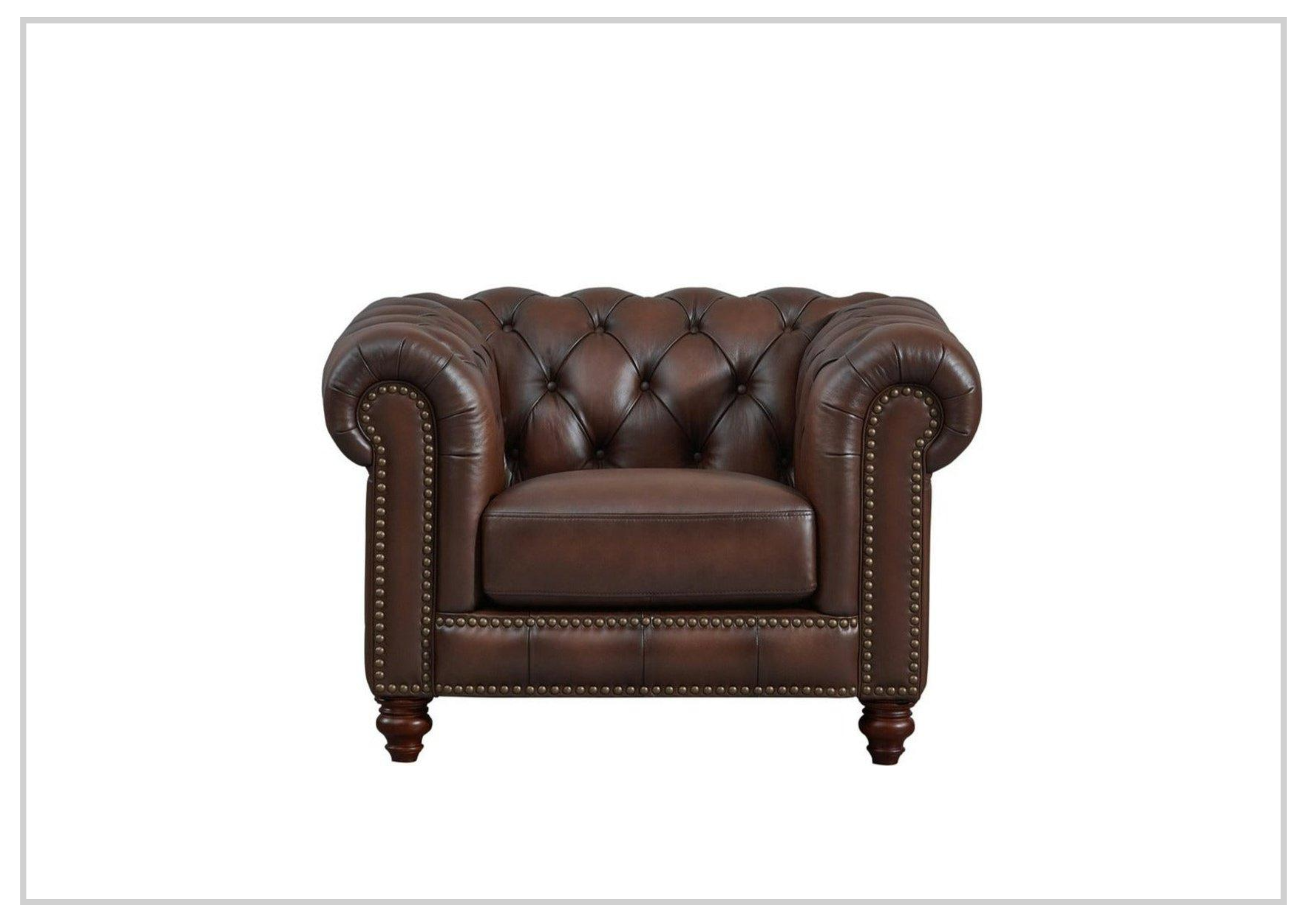 Premium Hydeline Alton Bay Tufted Leather Chair with Nailhead Trim - Stylish Living Room Seating for Home Office & Lounge Comfort