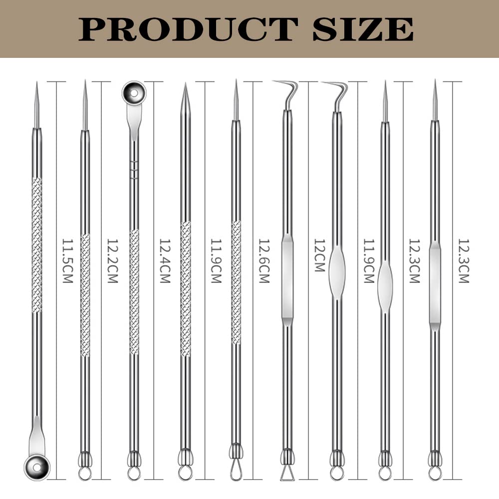 2022 Upgraded Blackhead Remover Kit - 9 Pcs Stainless Steel Pimple Popper Tools for Face & Nose, Acne Comedone Extractor Set for Whitehead & Blackhead Removal | Perfect for Home Skincare & Spa Treatments