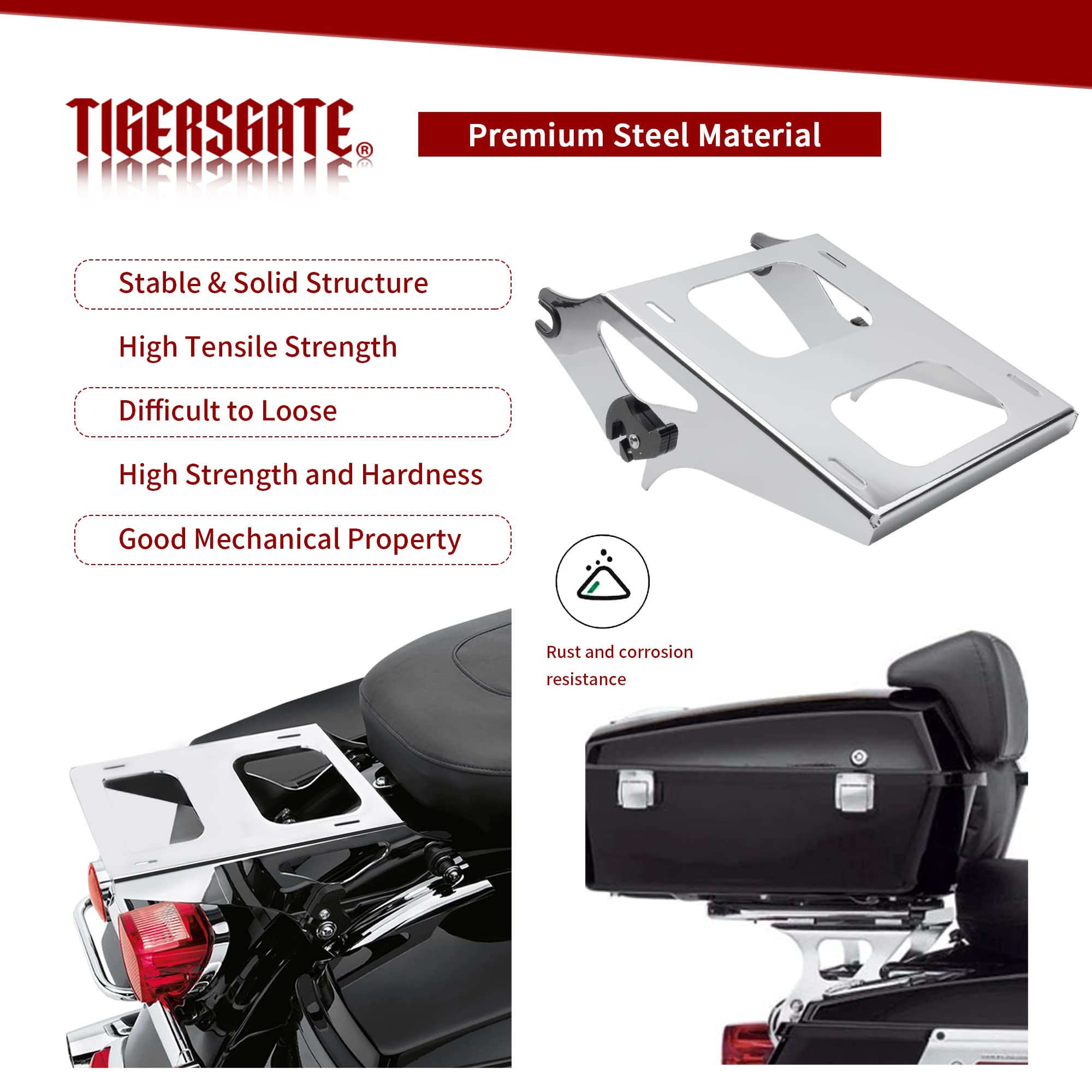 Chrome Detachable Tour Pack Rack for Harley Touring (2014-2022) - 2-Up Luggage Rack with 4-Point Mounting Hardware | Fits Street Glide, Road King & Electra Glide | Perfect for Long Rides & Road Trips
