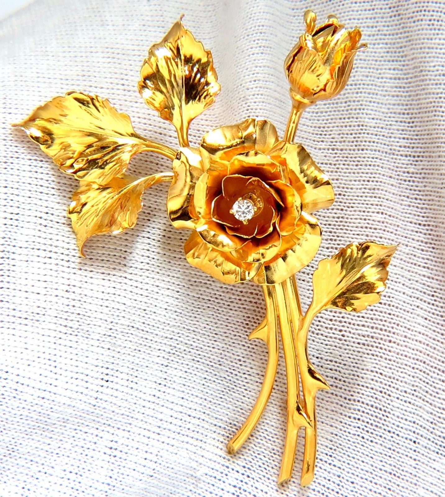 14K Gold Floral Still Life Rose Brooch Pin - Elegant Vintage Jewelry for Weddings, Parties & Special Occasions