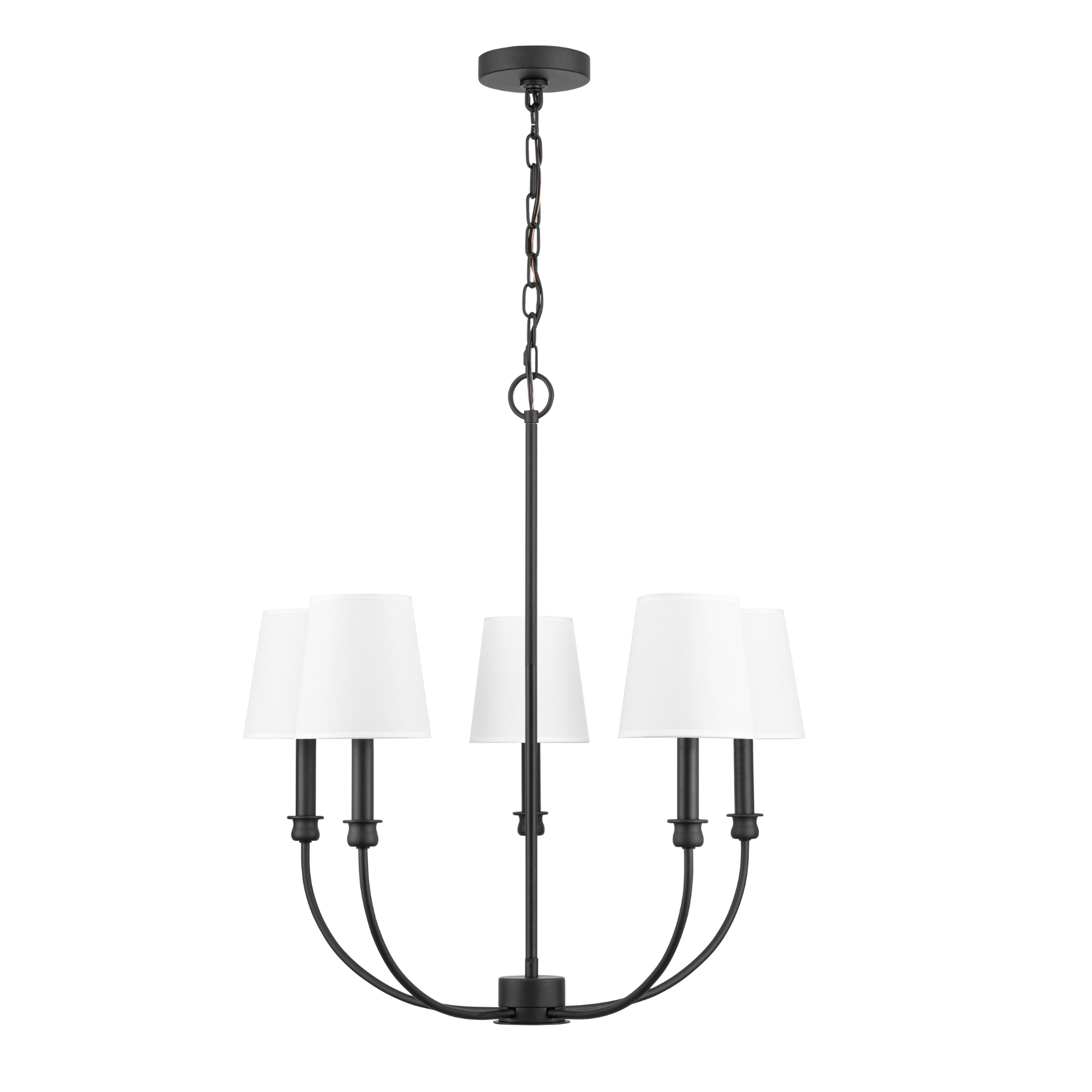 5-Light Billet Chandelier in Matte Black with Fabric Shades - Perfect for Dining Room, Living Room, and Bedroom Lighting