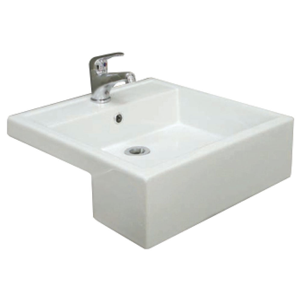 Fienza 602101W Nova Semi-Recessed 1 Tap Hole RAK Ceramic Bathroom Sink Basin in White - Perfect for Modern Vanities, Powder Rooms & Small Bathroom Spaces