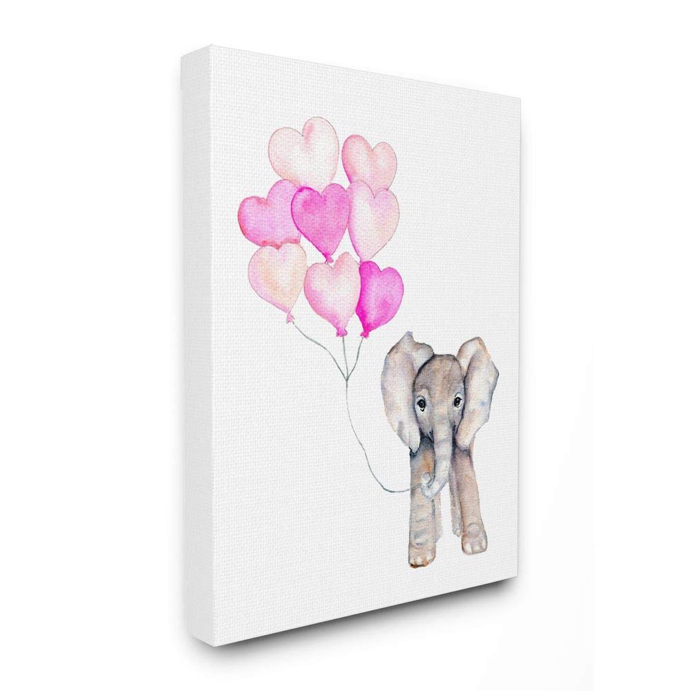 Stupell Industries Baby Elephant with Pink Heart Balloons Canvas Wall Art - 30x40 Inches - Nursery Decor, Kids Room Decor, Baby Shower Gift - Designed by Daphne Polselli