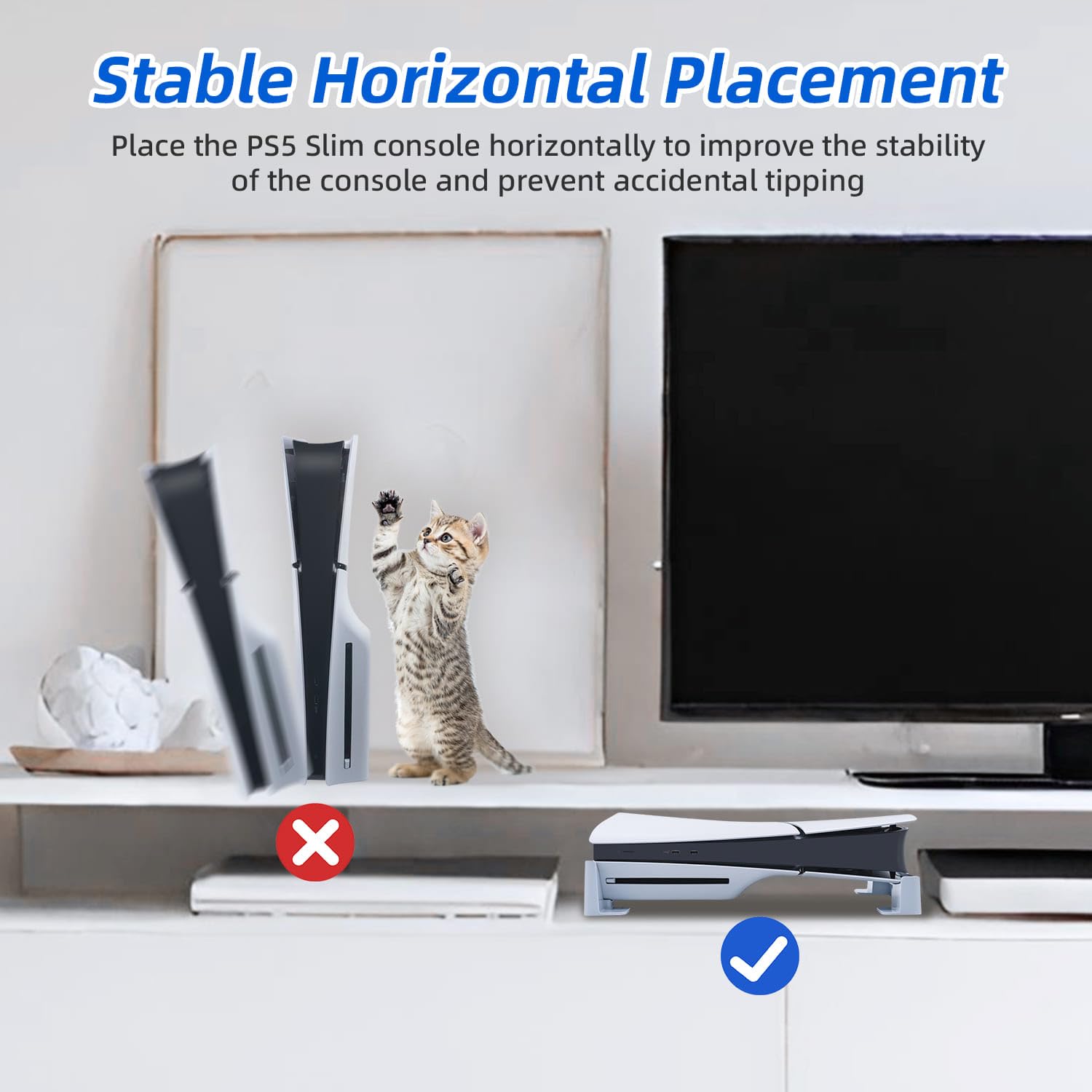 PS5 Slim & PS5 Pro Horizontal Stand Holder - Universal Console Stand Base for Sony PlayStation 5 Slim/Pro (Not for Original PS5) - Perfect for Gaming Setup & Space-Saving Storage