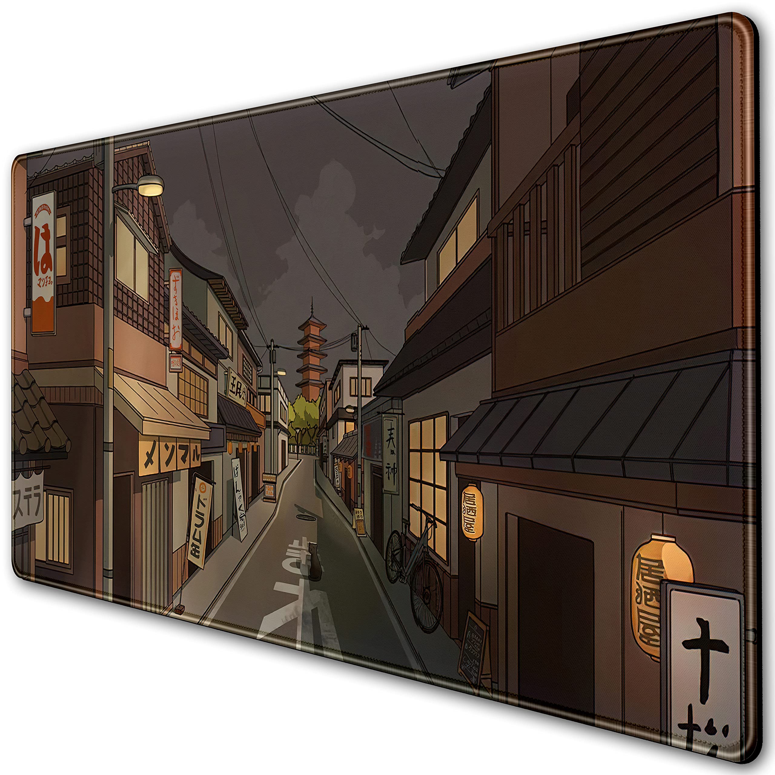 Tokyo Street at Night Kawaii Anime Gaming Mousepad & Keyboard Mat - XXL 31.5''x15.7'' for PC, Laptop, Office & Gaming Setup - Cute Japanese Style Desk Accessory