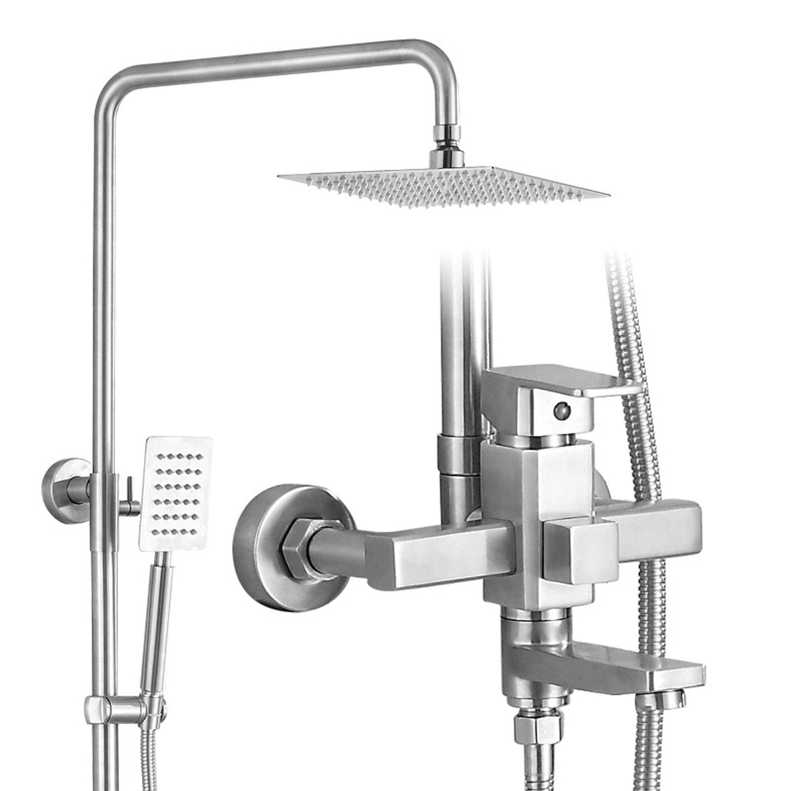 Premium Stainless Steel Wall Mounted Shower System - Adjustable Height Rainfall Shower Head & Mixer Tap Set for Bathroom, Hotel & Gym - Modern Water Saving Design for Luxurious Spa Experience
