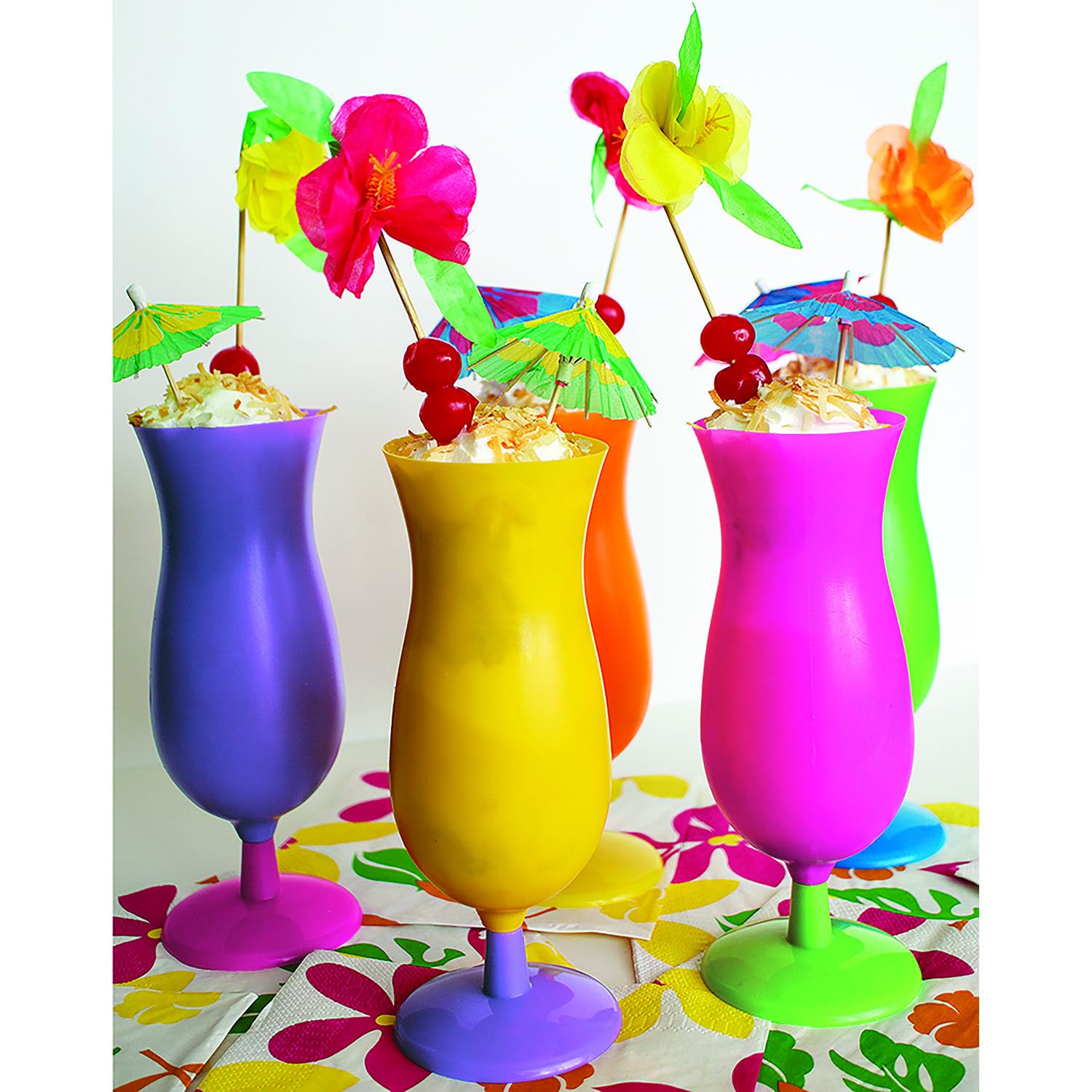 Fun Express Neon Hurricane Glasses - Plastic Party Cups Bulk Pack of 60 - Perfect for Birthday Parties, Poolside Drinks & Summer Celebrations