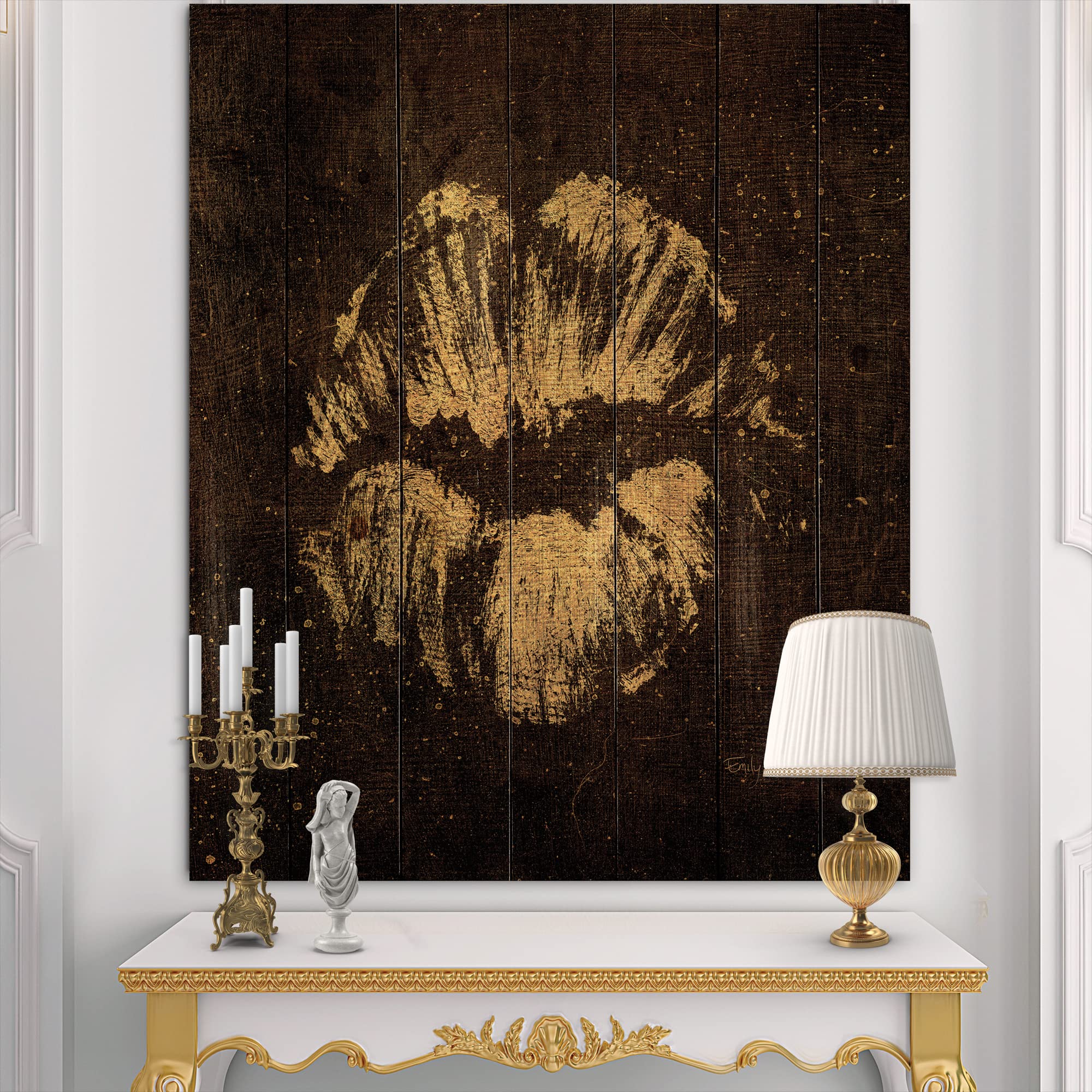 DesignQ Gold Fashions Lips Traditional Wood Wall Decor - Handcrafted Gold Wood Wall Art for Home & Office - Large Fashion Wood Wall Panels Printed on Natural Pine - Perfect for Living Room, Bedroom Decor & Wedding Gifts