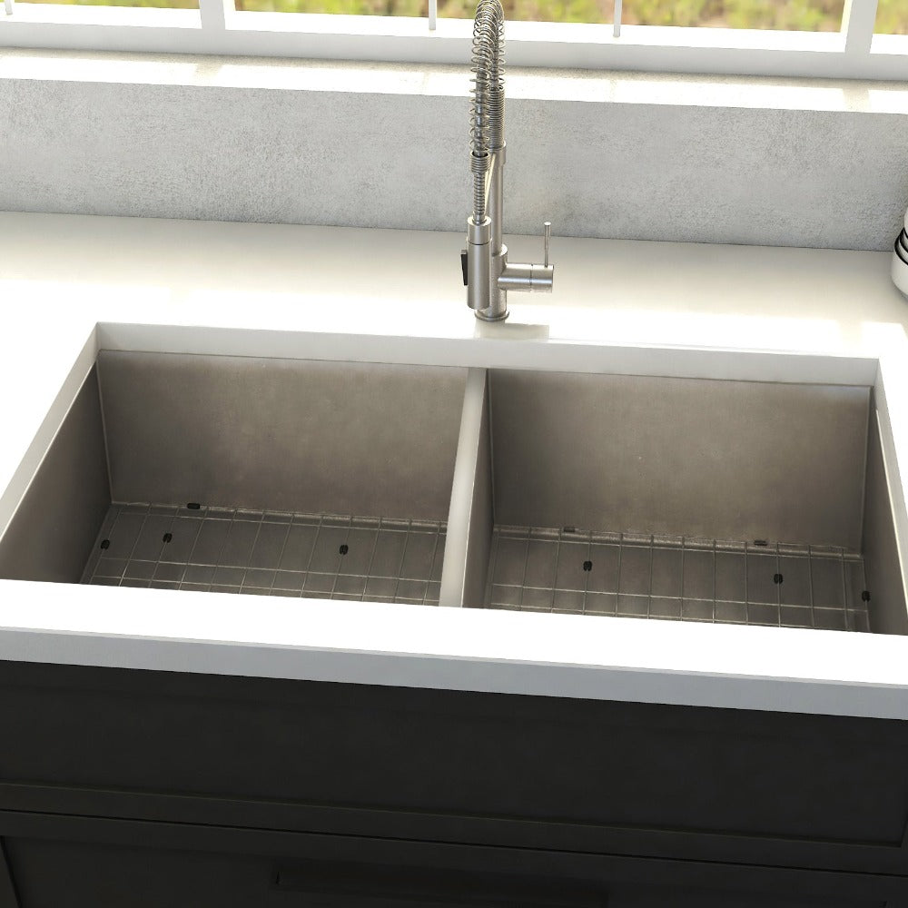 ZLINE Anton 33-Inch Undermount Double Bowl Stainless Steel Kitchen Sink with Bottom Grid (SR50D 33) - Perfect for Modern Kitchens, Dishwashing & Food Prep