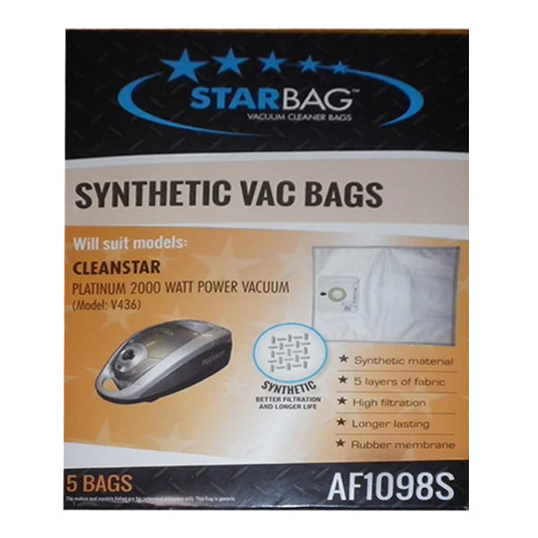 Starbag AF1098S Replacement Vacuum Cleaner Bags - 6 Pack, Synthetic Filter Bags for Hoover, Eureka, Kenmore - Ideal for Pet Hair, Dust & Allergies in Home Cleaning