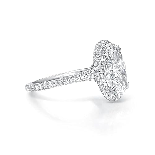 3.50 CT Elongated Oval Halo Moissanite Engagement Ring for Women - Handmade Wedding Bridal Ring Set with Pave Setting in Sterling Silver, 10k/14k/18k Solid Gold - Perfect Anniversary, Promise, or Valentine's Day Gift for Her - Ideal for Proposals, Weddings, and Special Occasions