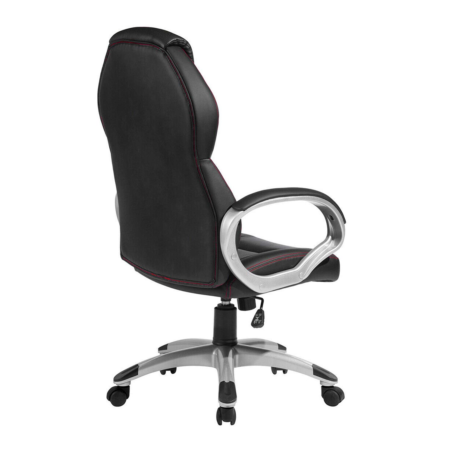 Premium Black Modern High-Back Executive Office Chair with Red Stitching - Ergonomic Swivel Desk Chair with Caster Wheels & Adjustable Height (26.18