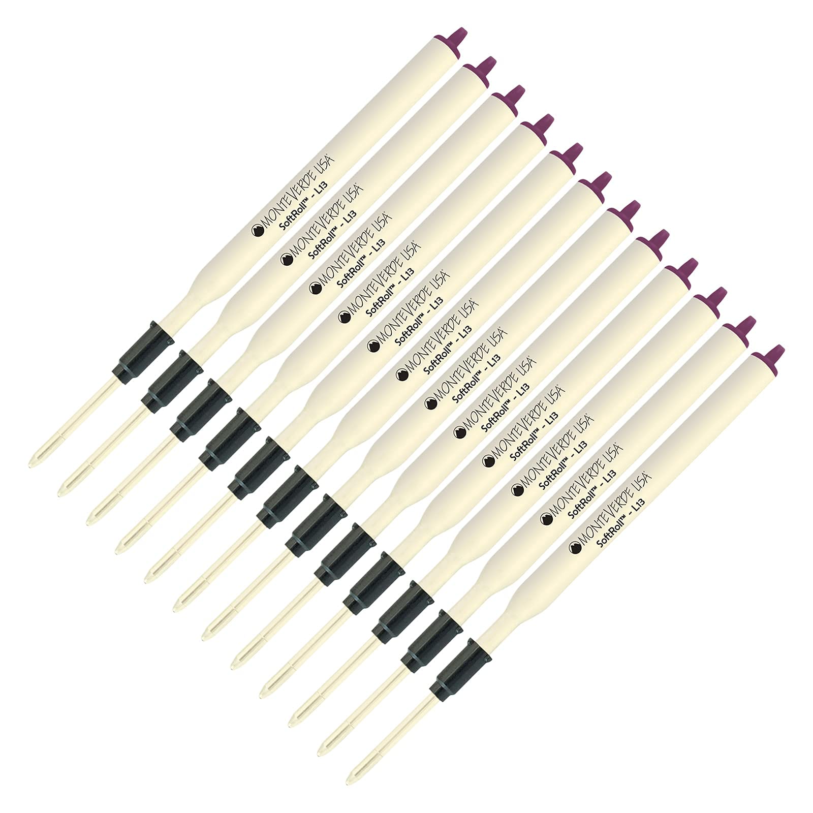 Monteverde Soft Roll Ballpoint Ink Refills 12-Pack - L13 Paste Ink Refills Compatible with Lamy Style Pens - Purple Medium Tip 0.7mm - Perfect for Office, School & Everyday Writing