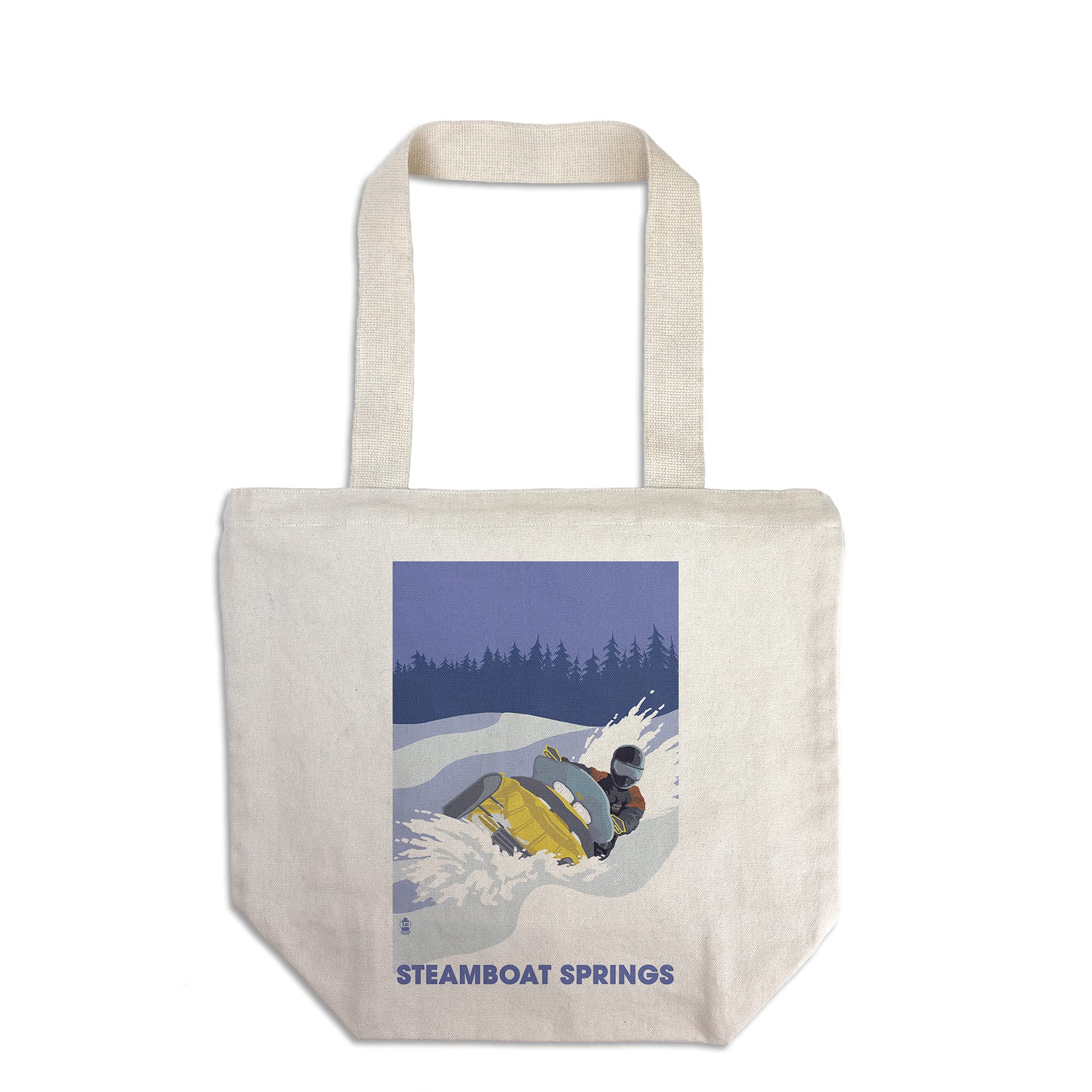 Lantern Press Steamboat Springs CO Snowmobile Tote Bag - 100% Cotton Canvas Reusable Shopping Bag - Perfect for Groceries, Beach Trips & Outdoor Adventures