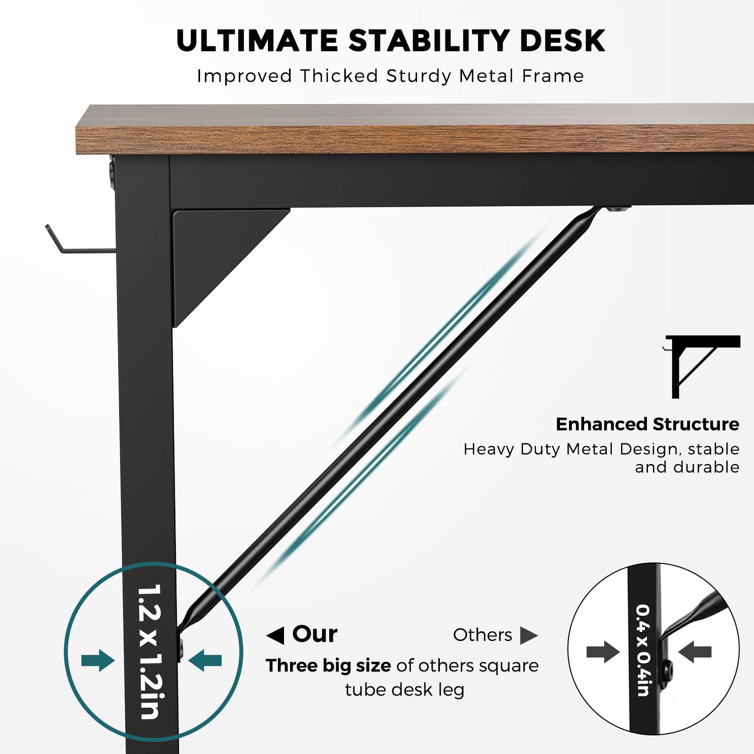 OLIXIS 48 Inch Modern Wooden Computer Desk for Home Office, Study & Gaming - Rustic Brown Writing Desk with Storage Bag & Headphone Hook - Perfect for Small Spaces, Bedrooms, Student Dorms & Shared Workspaces