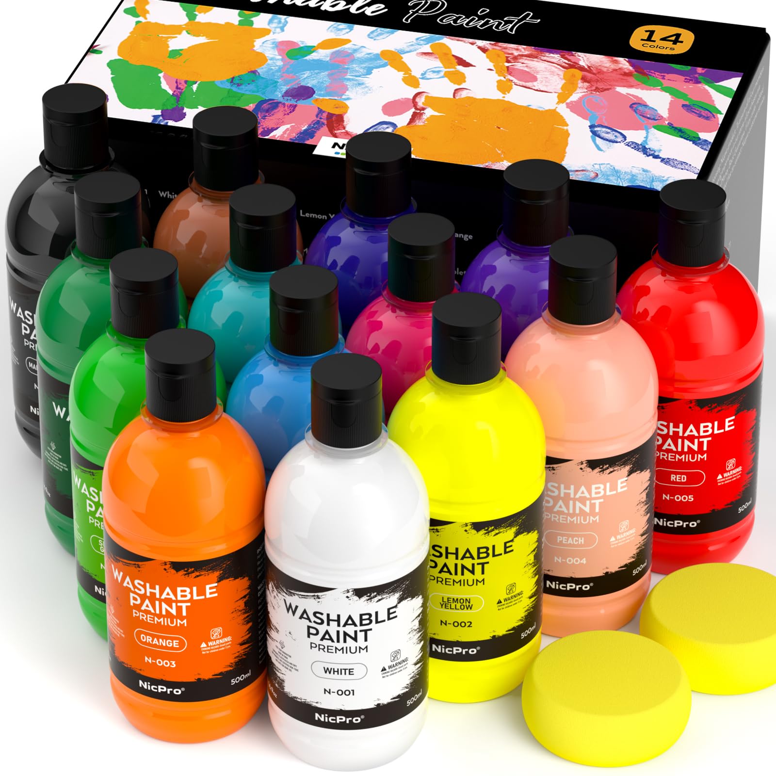 Nicpro 14-Color Washable Acrylic Paint Set for Kids (16.9oz/500ml) - Non-Toxic Bulk Tempera Paints for Art, Crafts, DIY Projects, Posters & Finger Painting - Perfect for School, Classroom, Birthday Parties & Home Art Activities