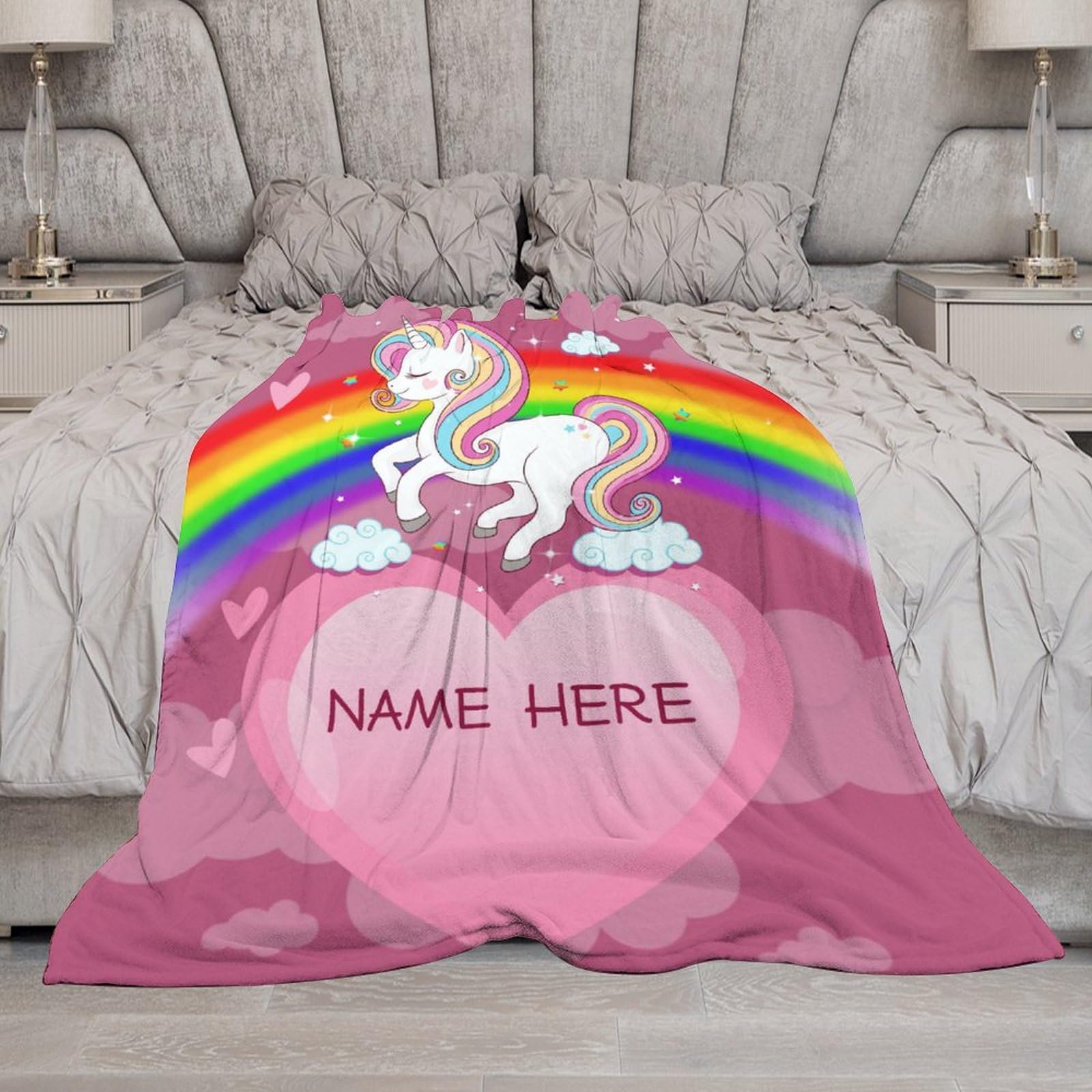 **Personalized Unicorn Throw Blanket for Girls - Custom Name Baby Blanket for Toddlers, Kids & Women - Soft Cozy Gift for Birthday, Christmas & Nursery Decor**