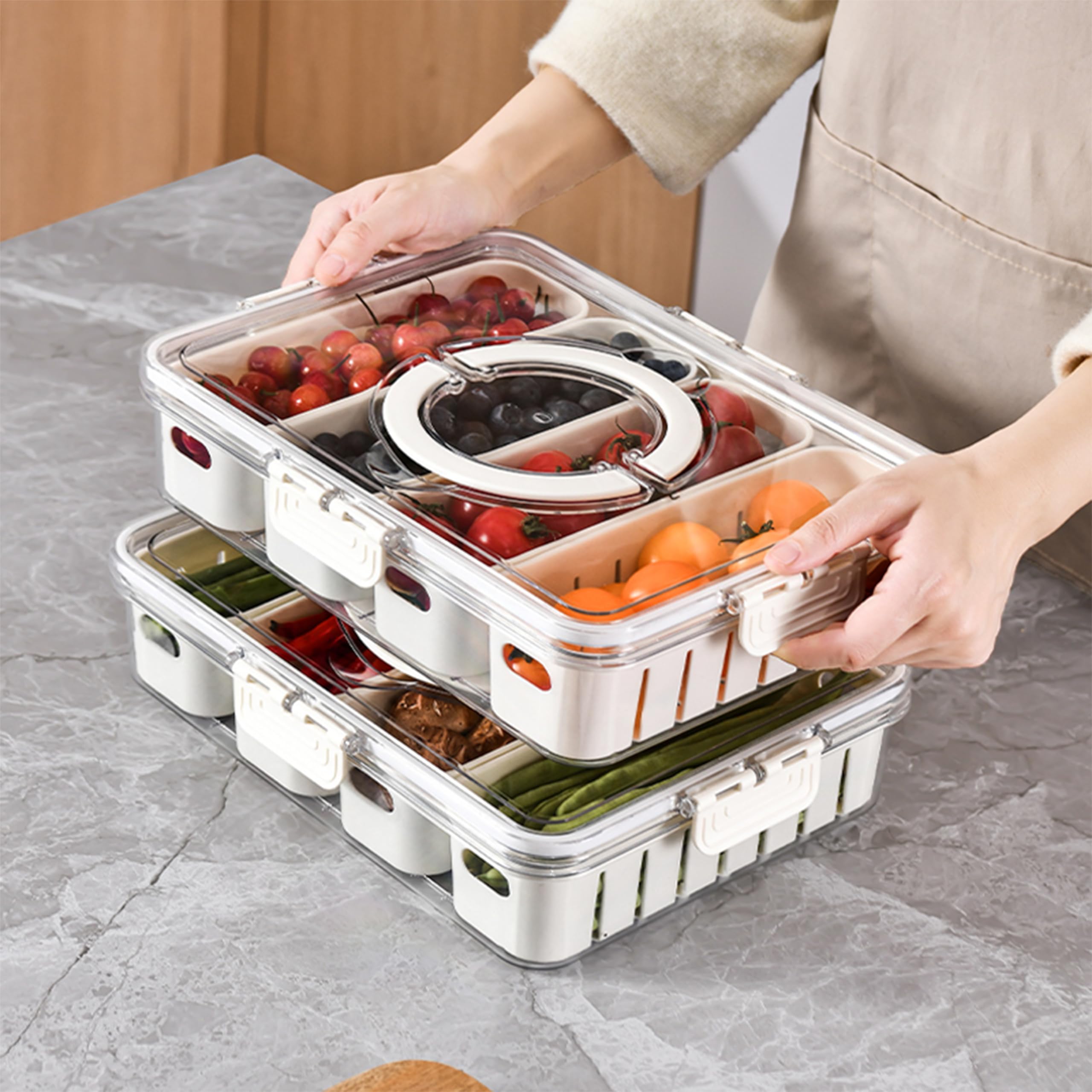 Clear Stackable Refrigerator Organizer with Lids - 4 Compartment Fridge Storage Containers for Fresh Food Organization | Perfect for Meal Prep, Leftovers & Snack Storage in Kitchen, Office or Dorm