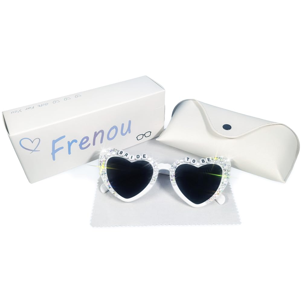 Bachelorette Party Sunglasses for Bride - White Heart-Shaped Bridal Sunglasses | Perfect Bachelorette Party Gifts & Wedding Accessories | Great for Bridal Showers, Wedding Photos & Beach Getaways