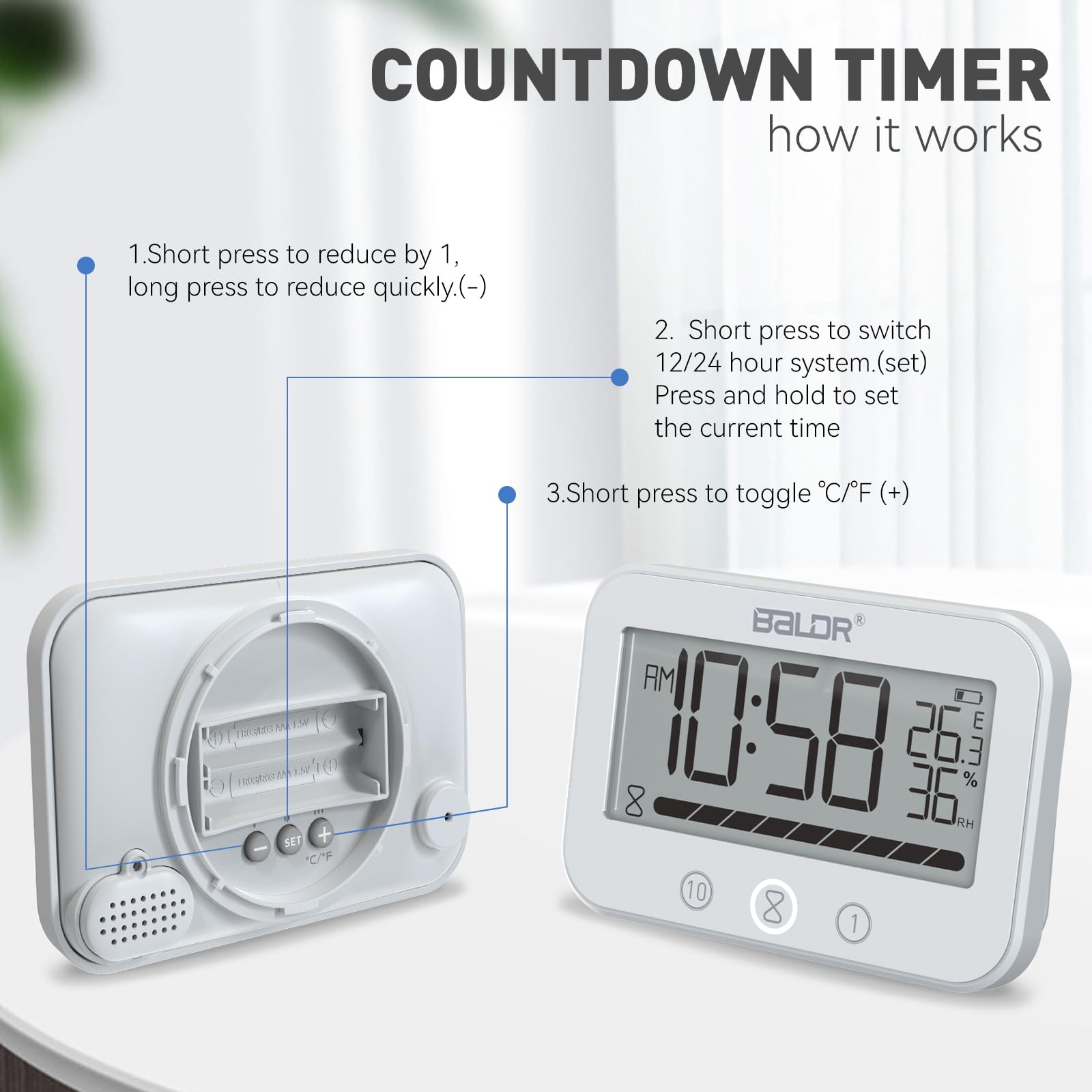 Waterproof Digital LCD Shower Clock with Temperature & Humidity Display - Bathroom Wall Mount Timer for Shower, Spa, Pool - White (2 Suction Cups, Time/Temp/Humidity) - Perfect for Home, Gym & Travel Use