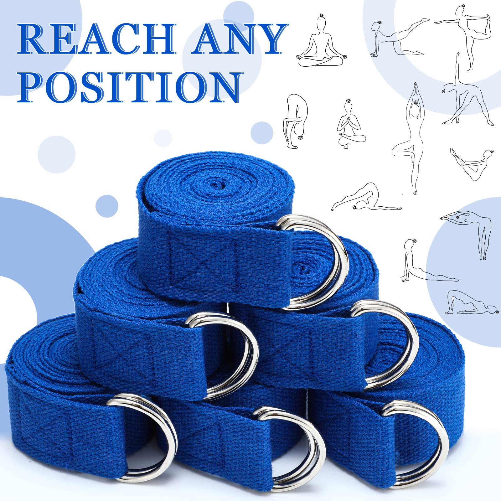 6-Pack 8 Ft Yoga Straps with Adjustable D-Ring Buckles - Stretching, Pilates, Gym Workouts, and Posture Improvement - Perfect for Home, Studio & Travel Fitness Accessories