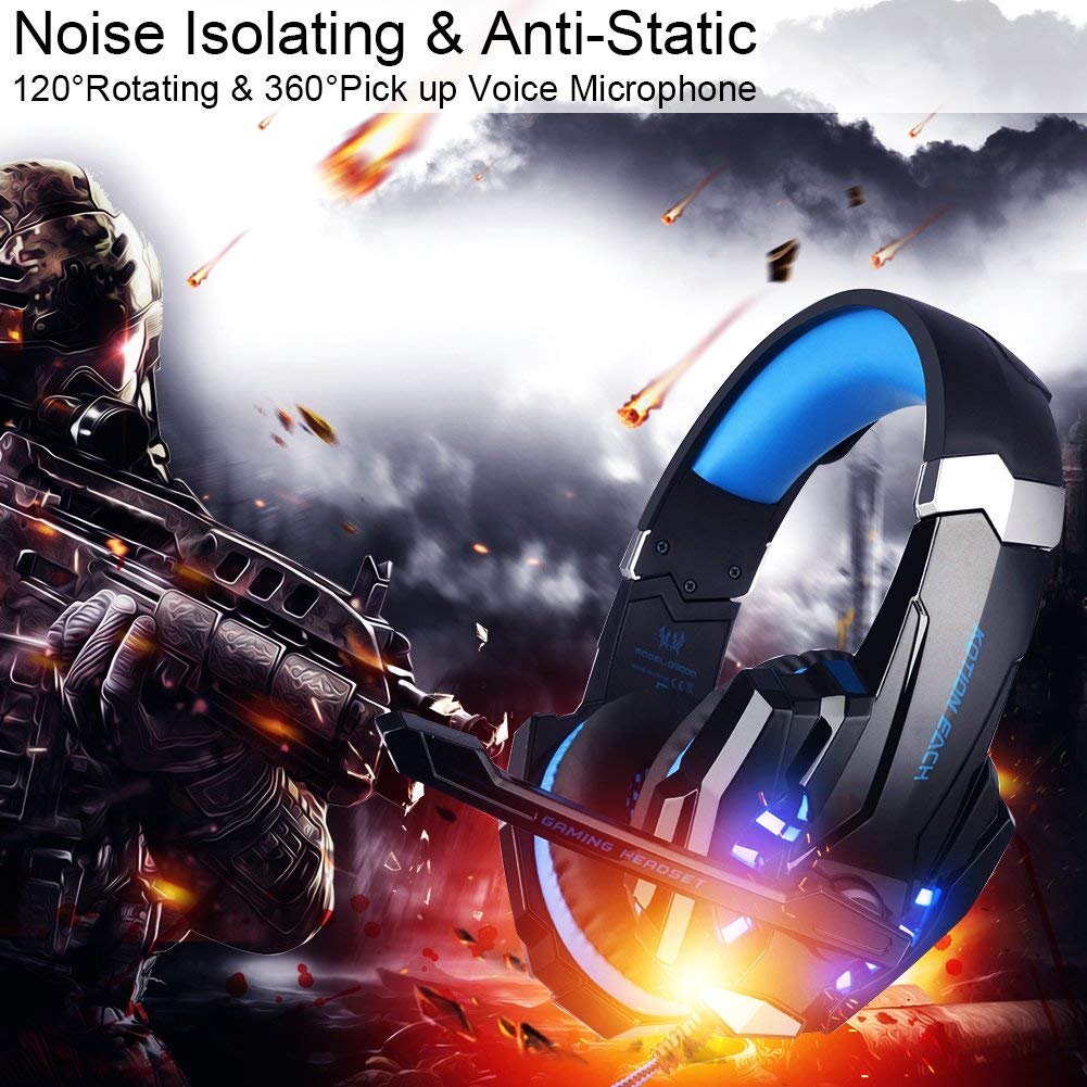 Premium Stereo Gaming Headset for PS4, PS5, PC, Xbox One & Nintendo Switch - Noise Cancelling Over-Ear Headphones with Mic, LED Lights & Deep Bass Surround Sound - Soft Memory Foam Earmuffs for Long Gaming Sessions - Perfect for FPS, RPG & Online Multiplayer Games (Blue)