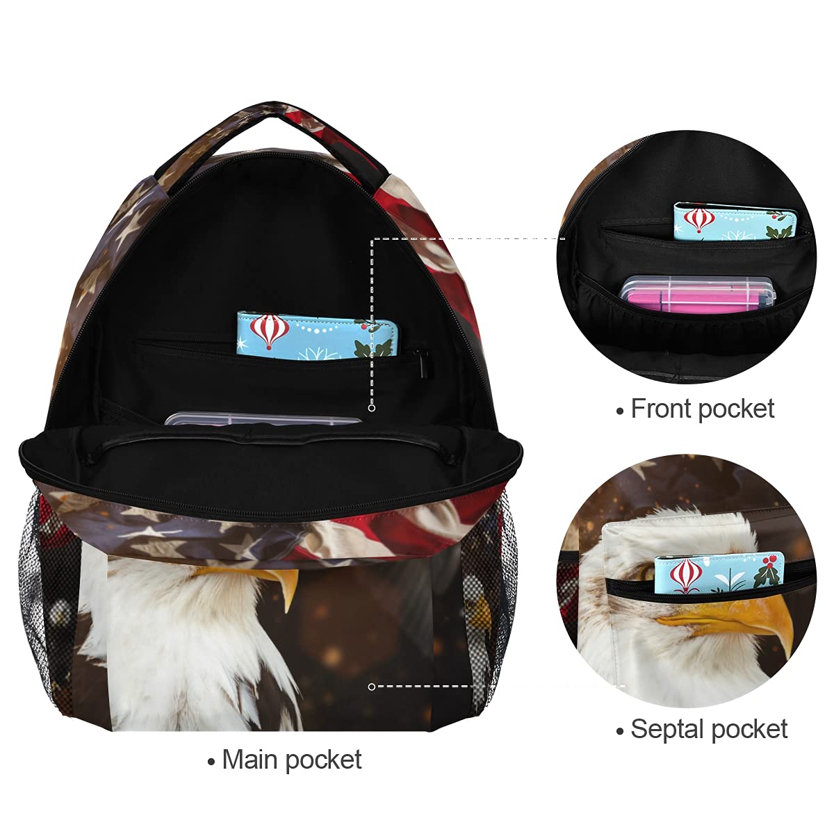 ALAZA American Bald Eagle Flag Backpack for Kids & Teens - Durable School Book Bag, Laptop Daypack for Boys & Girls - Perfect for Elementary, Travel & Daily Use