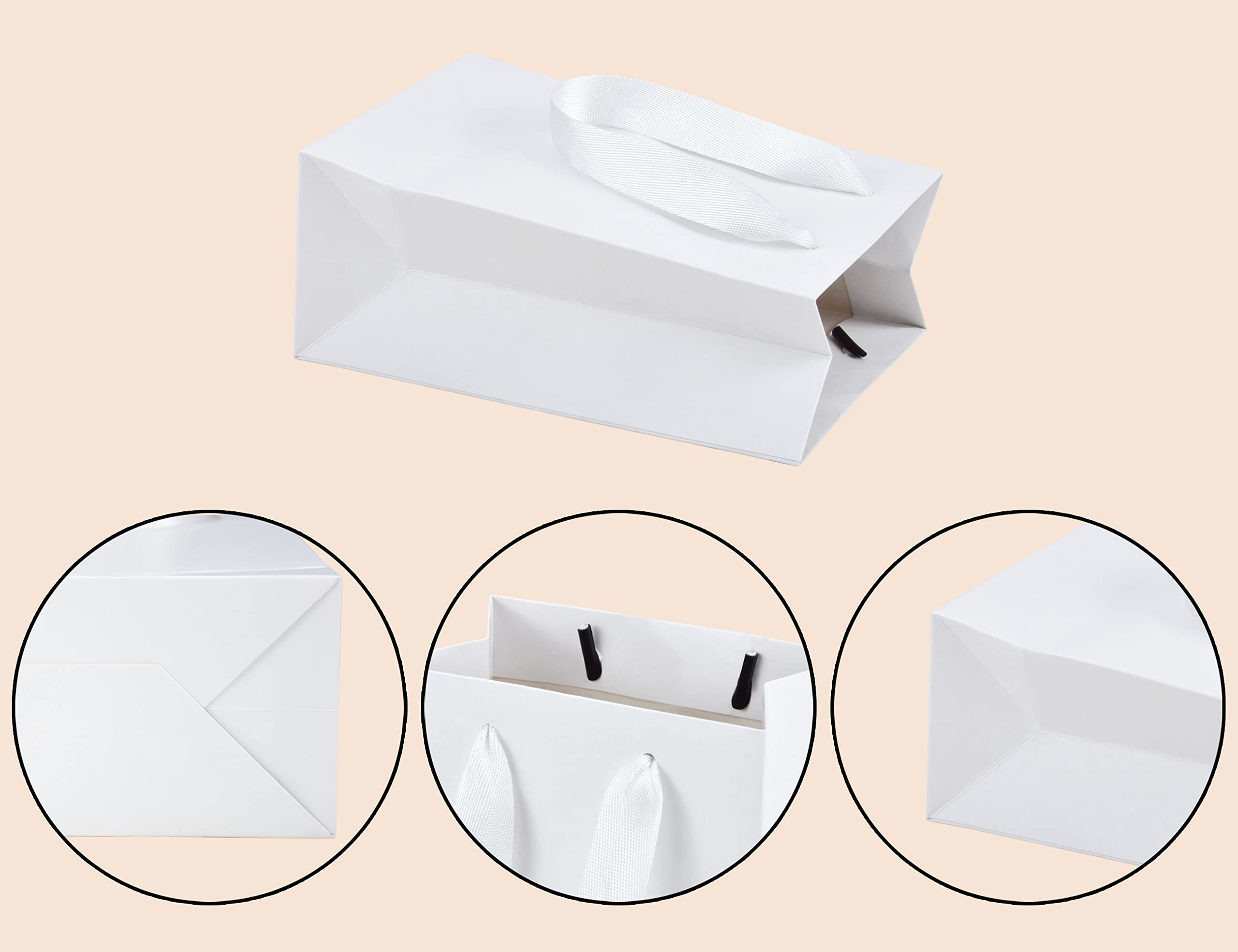 HUAPRINT 20 Pack White Paper Gift Bags with Handles - 7x4x9 Inch Small Shopping Bags for Retail, Party Favors, Wedding, Merchandise & Business - Perfect for Gift Wrapping, Favor Bags & Store Packaging