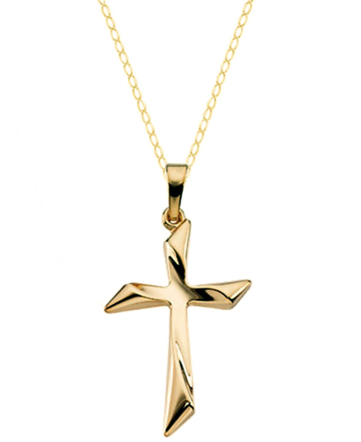 14K Yellow Gold Curvy Cross Pendant Necklace for Men & Women | Unisex Jewelry Gift for Christmas, Baptism & Everyday Wear