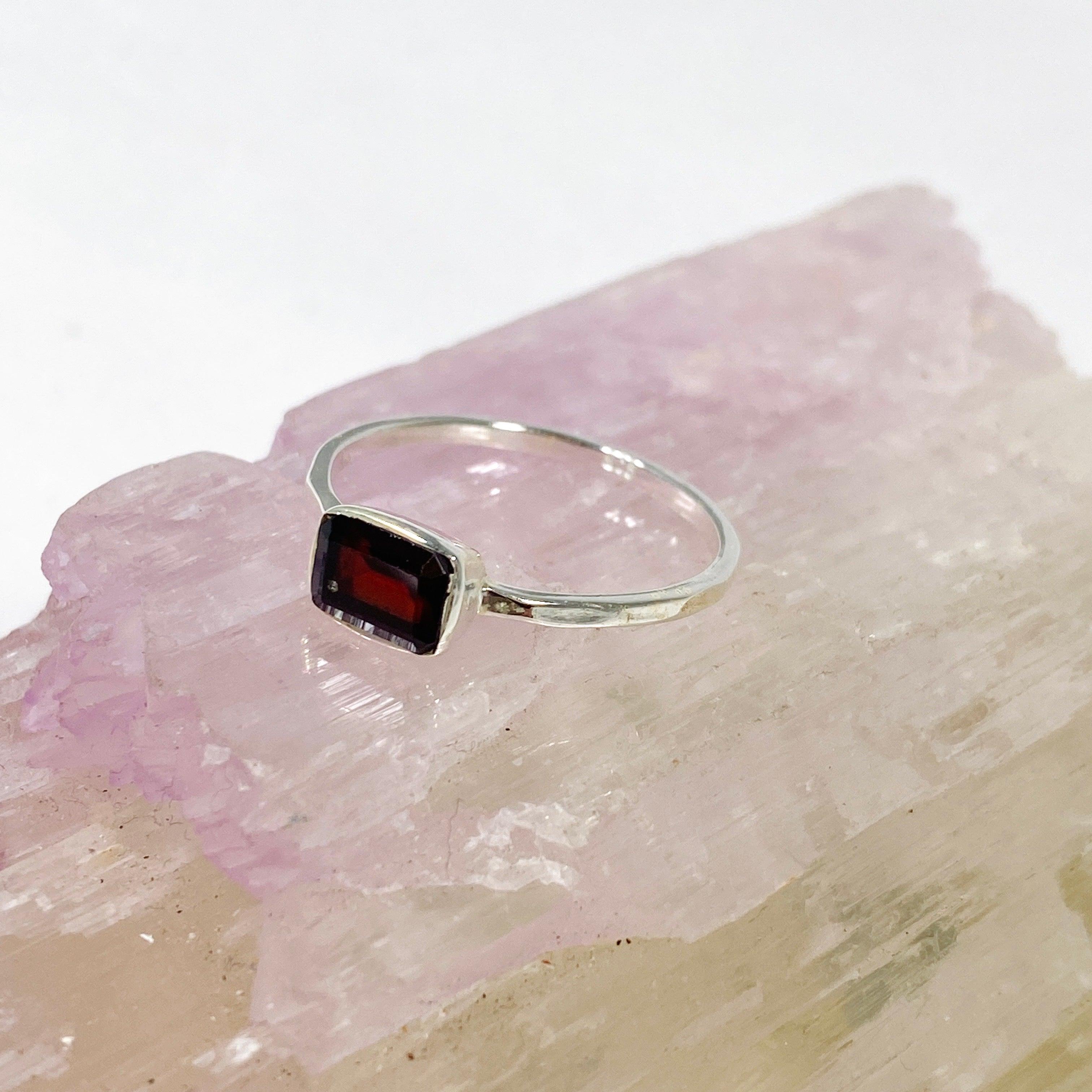 Garnet Rectangular Faceted Fine Band Ring R3793 GA - Elegant Jewelry for Women, Perfect for Weddings, Anniversaries & Special Occasions