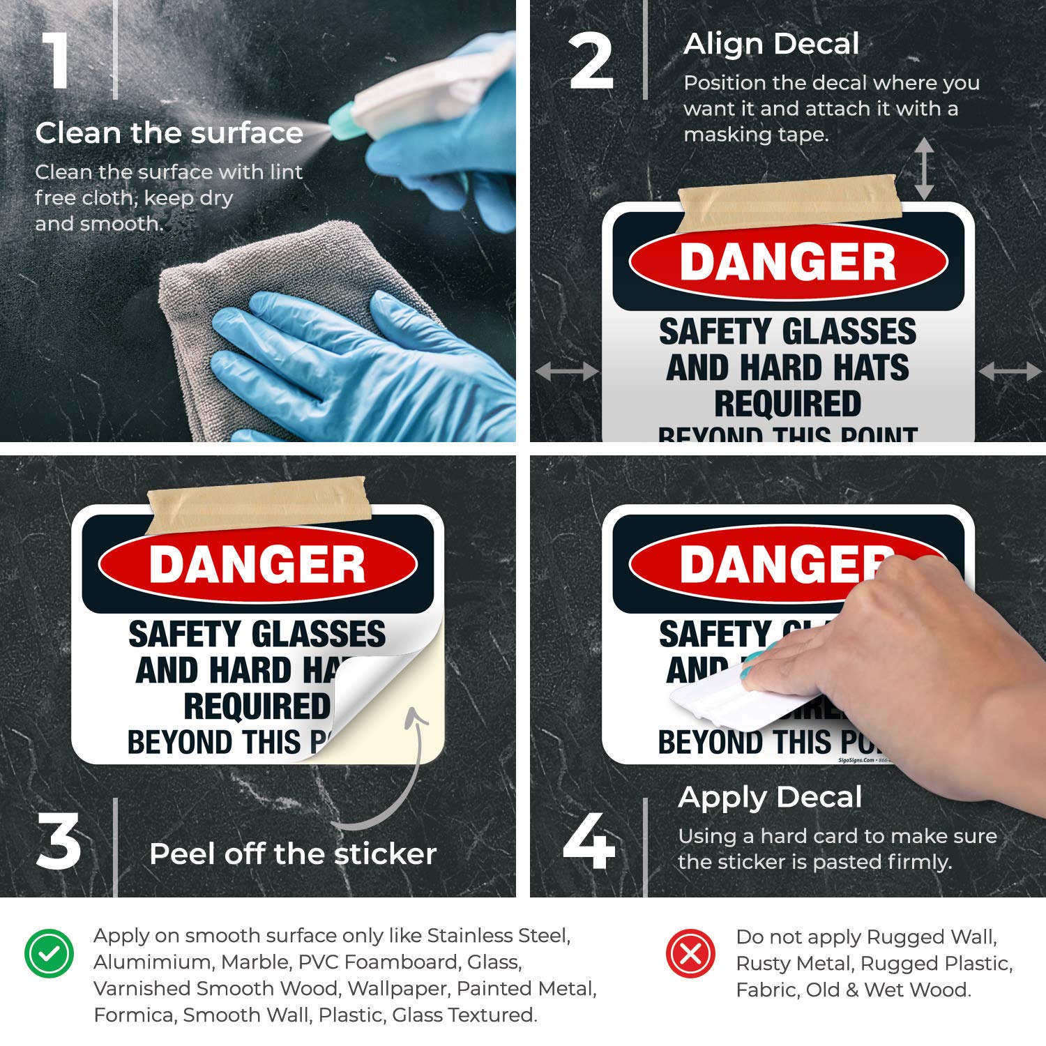 Danger Safety Glasses & Hard Hats Required Beyond This Point OSHA Sign - 10x7 Inch Vinyl Decal Sticker - Weatherproof, UV Resistant, Durable (Made in USA) - Perfect for Construction Sites, Warehouses & Industrial Areas