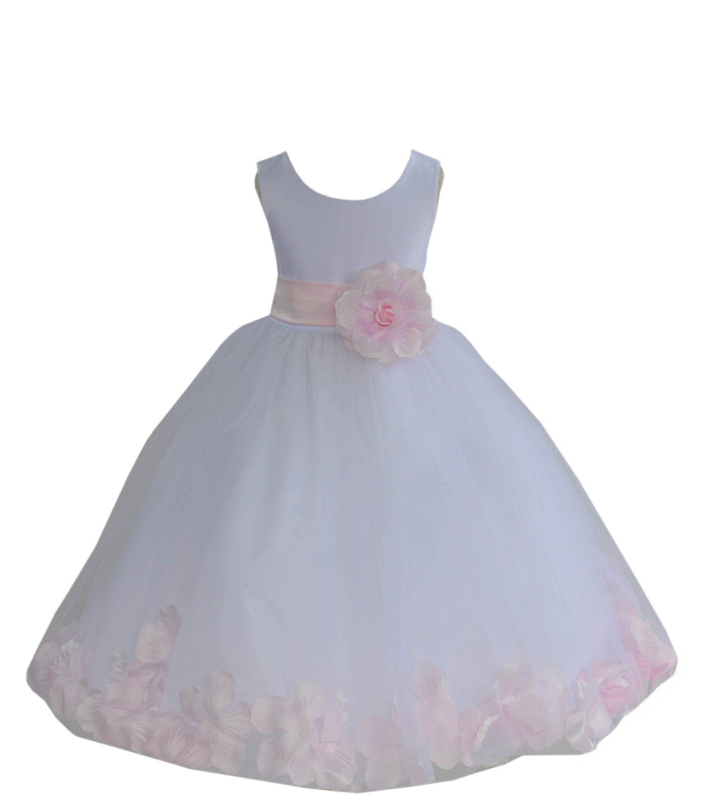 White Tulle Rose Petals Flower Girl Dress - Elegant Christening Gown for Weddings & Special Occasions (Style 302T, Size M)
