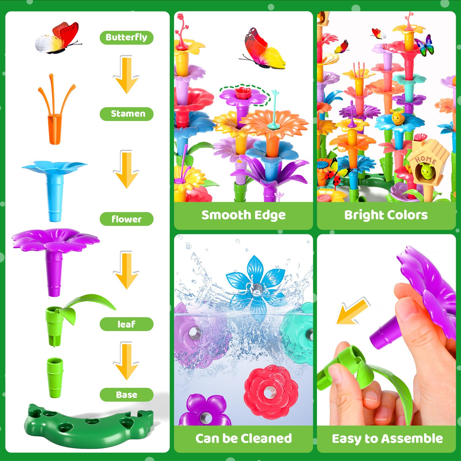 238Pcs Flower Garden Building Blocks for Kids Ages 3-7 | STEM Educational Stacking Toys for Preschool & Kindergarten | Creative DIY Construction Set for Brain Development | Perfect for Classroom Activities & Birthday Gifts