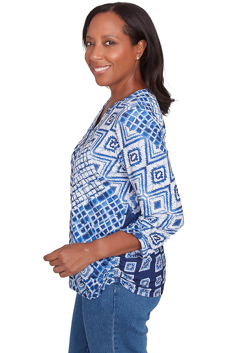 Free Spirit Ikat Henley Top - Stylish Boho Women's Shirt for Casual Wear & Summer Outfits
