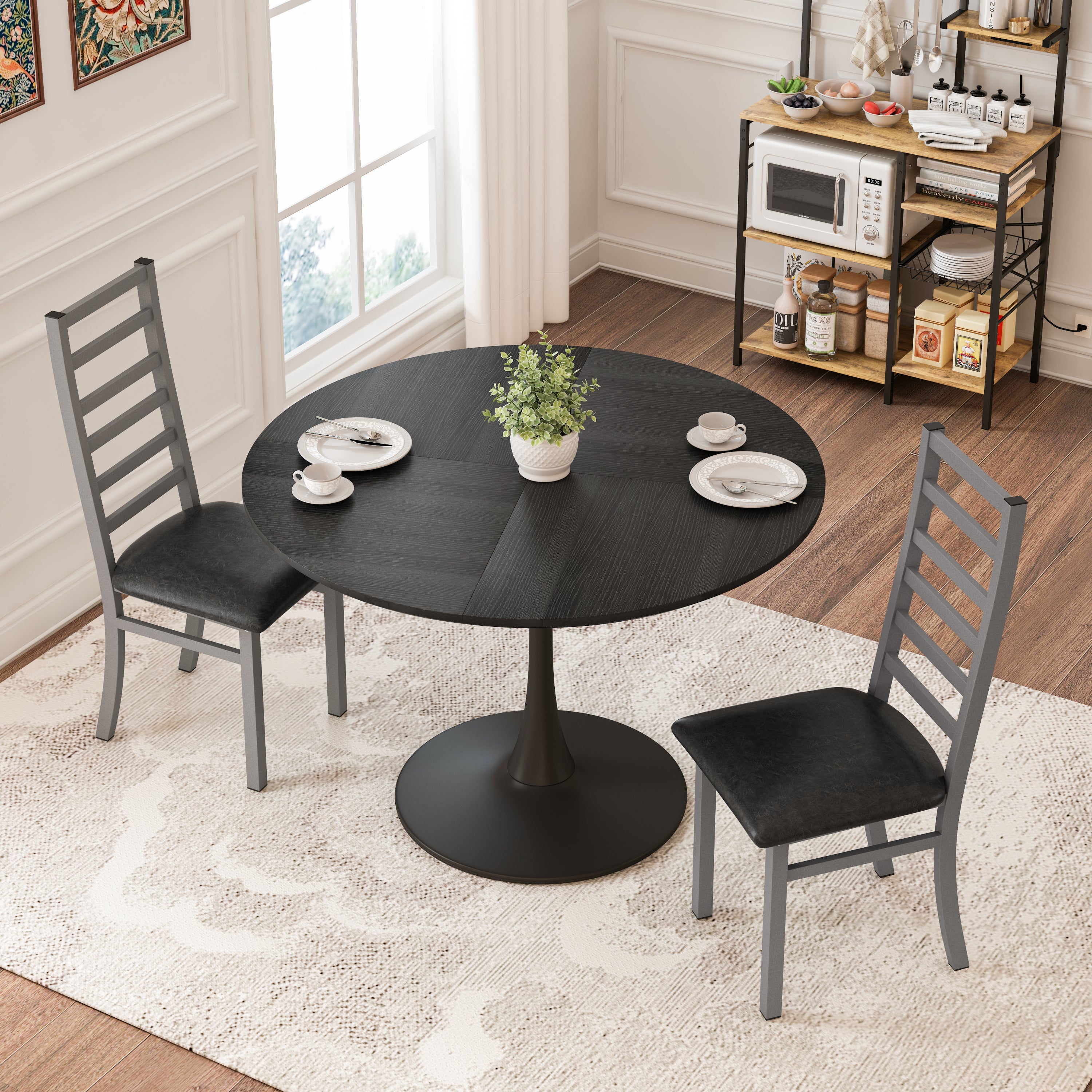 47 Inch Black Tulip Dining Table Set for 2 with Gray Chairs - Perfect for Small Spaces, Dining Rooms & Coffee Shops | Compact Modern Kitchen Table for Couples & Small Families