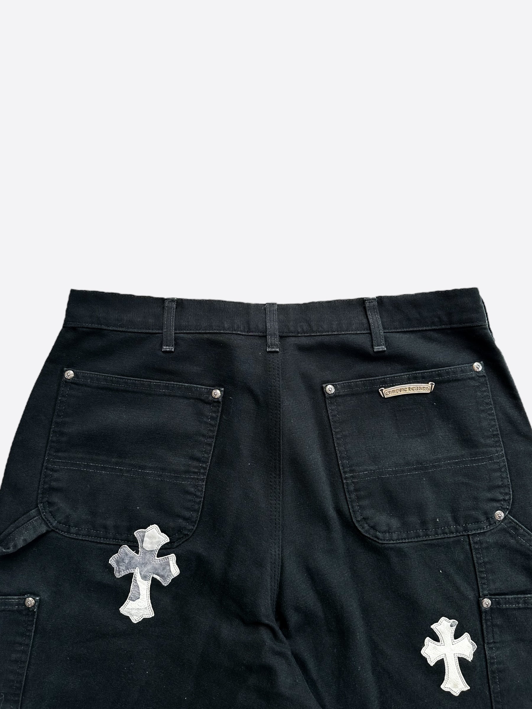 Chrome Hearts x Carhartt Black Camo Cross Patch Carpenter Work Pants - Durable Utility Pants for Construction, Workwear & Streetwear Fashion