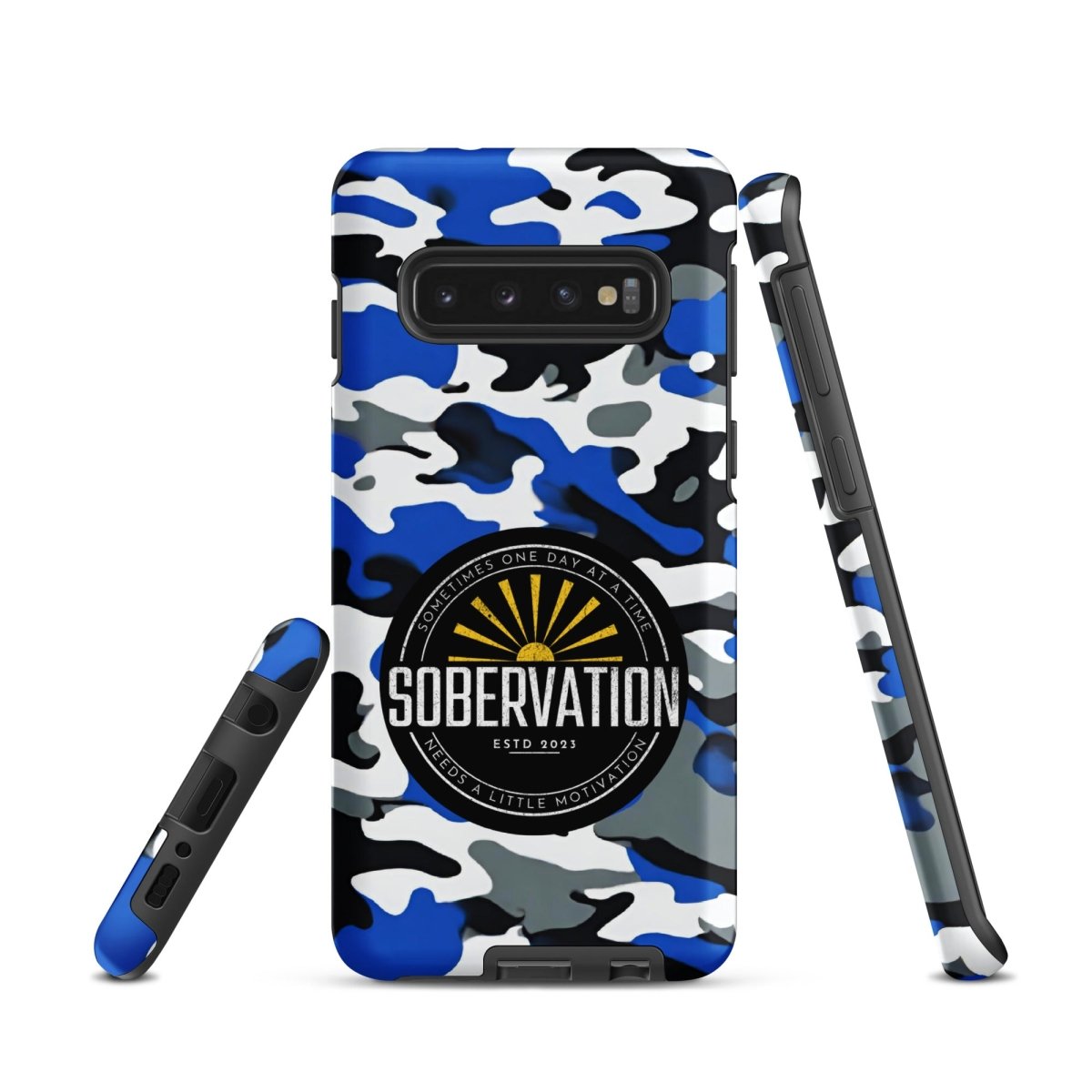 Sobervation Blue Camo Samsung Galaxy Phone Case - Durable Protective Cover for Samsung S23/S22/S21 - Perfect for Recovery & Sober Living Support