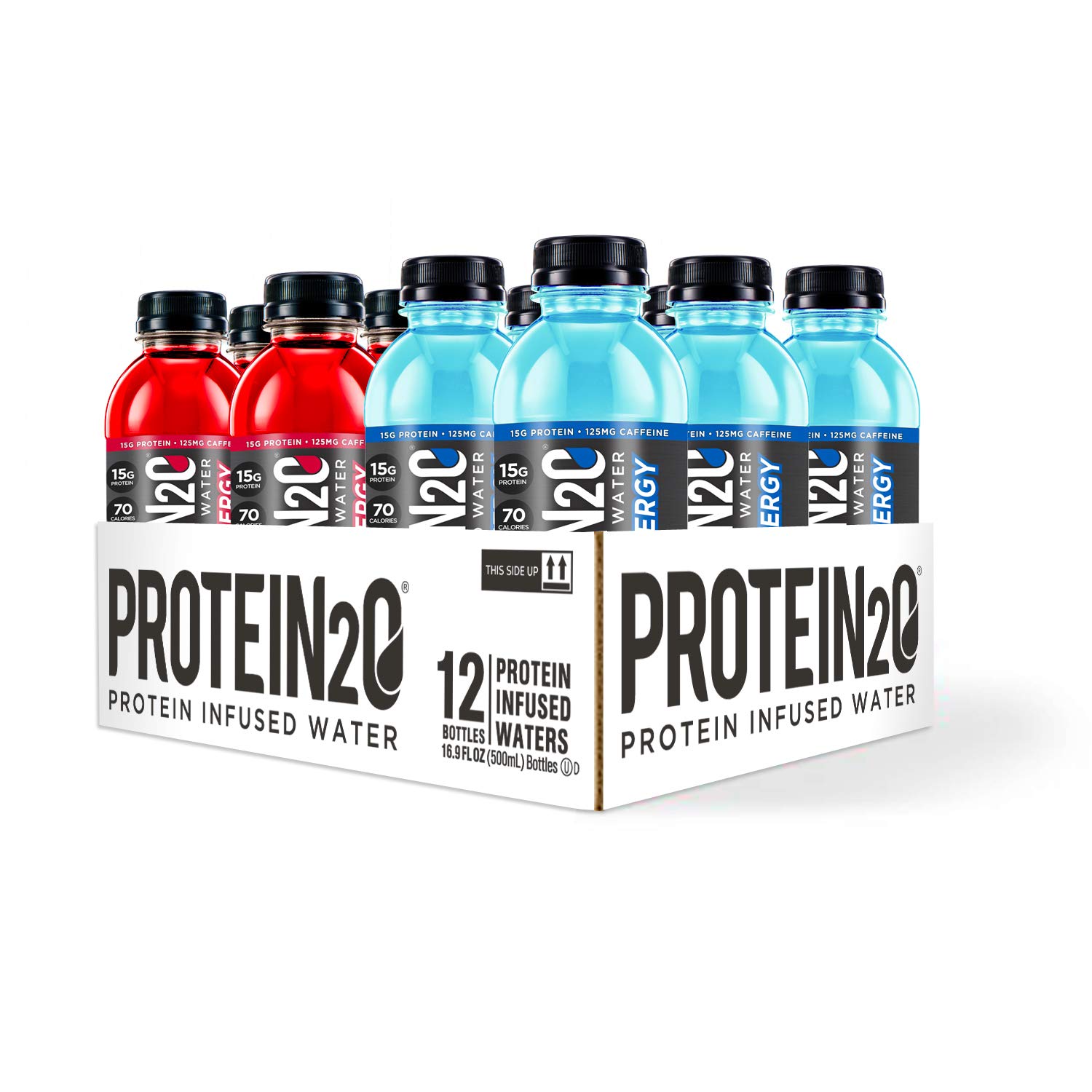 Protein2o Whey Protein Infused Water with Energy Boost - Variety Pack (16.9 oz, 12 Bottles) - Post Workout Recovery & On-the-Go Hydration for Athletes & Fitness Enthusiasts