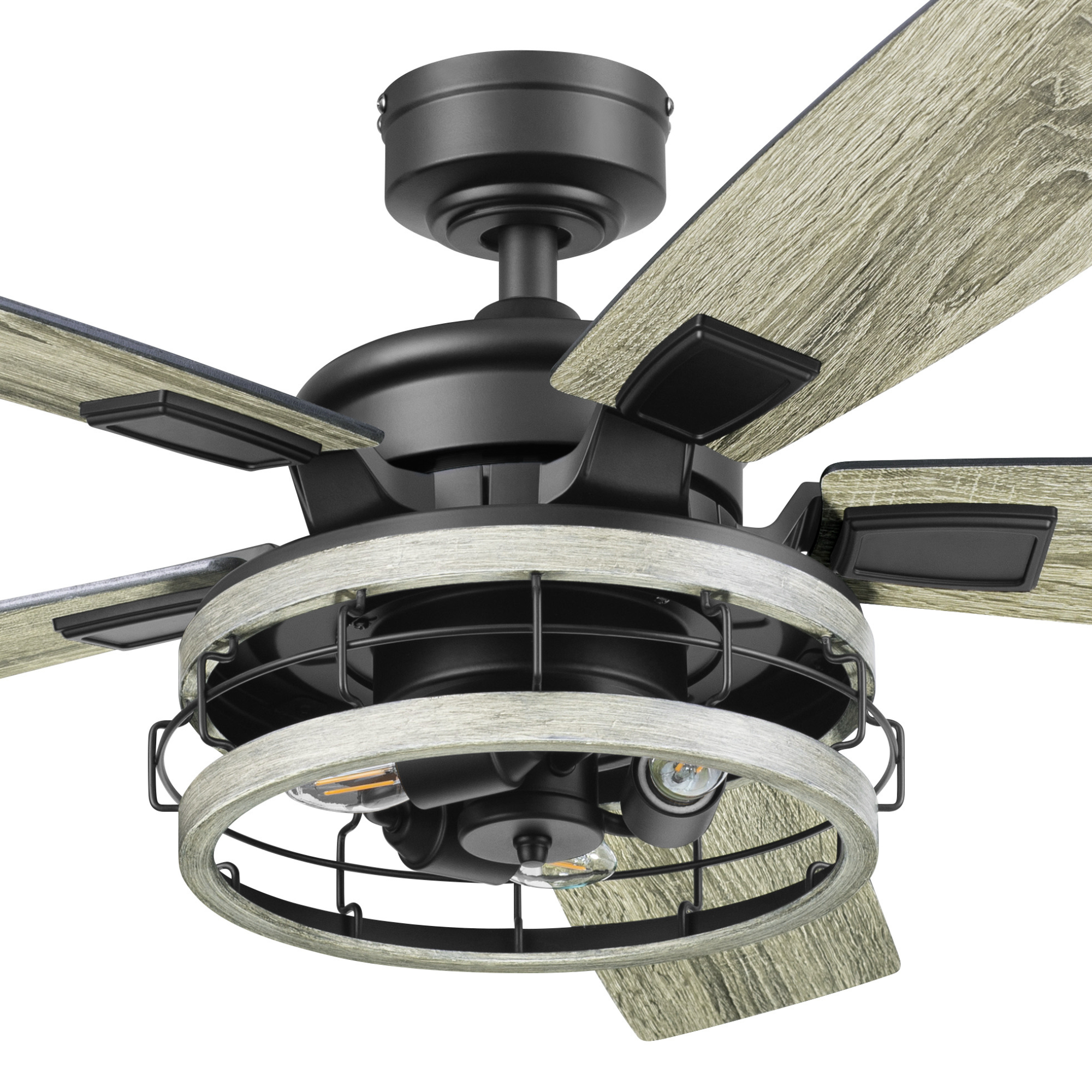 52 Inch Honeywell Carnegie Matte Black Ceiling Fan with Gray Cage Light & Remote Control - Perfect for Living Room, Bedroom, and Outdoor Covered Patio