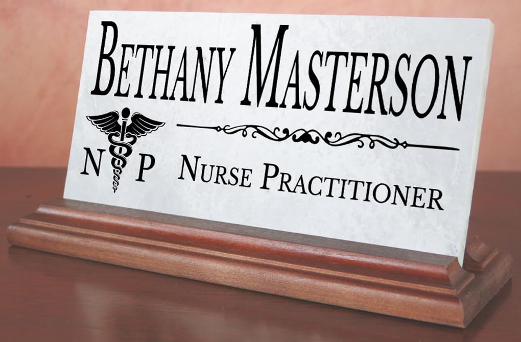 Custom Nurse Practitioner Name Plate - Solid Marble Office Desk Gift for Medical Professionals